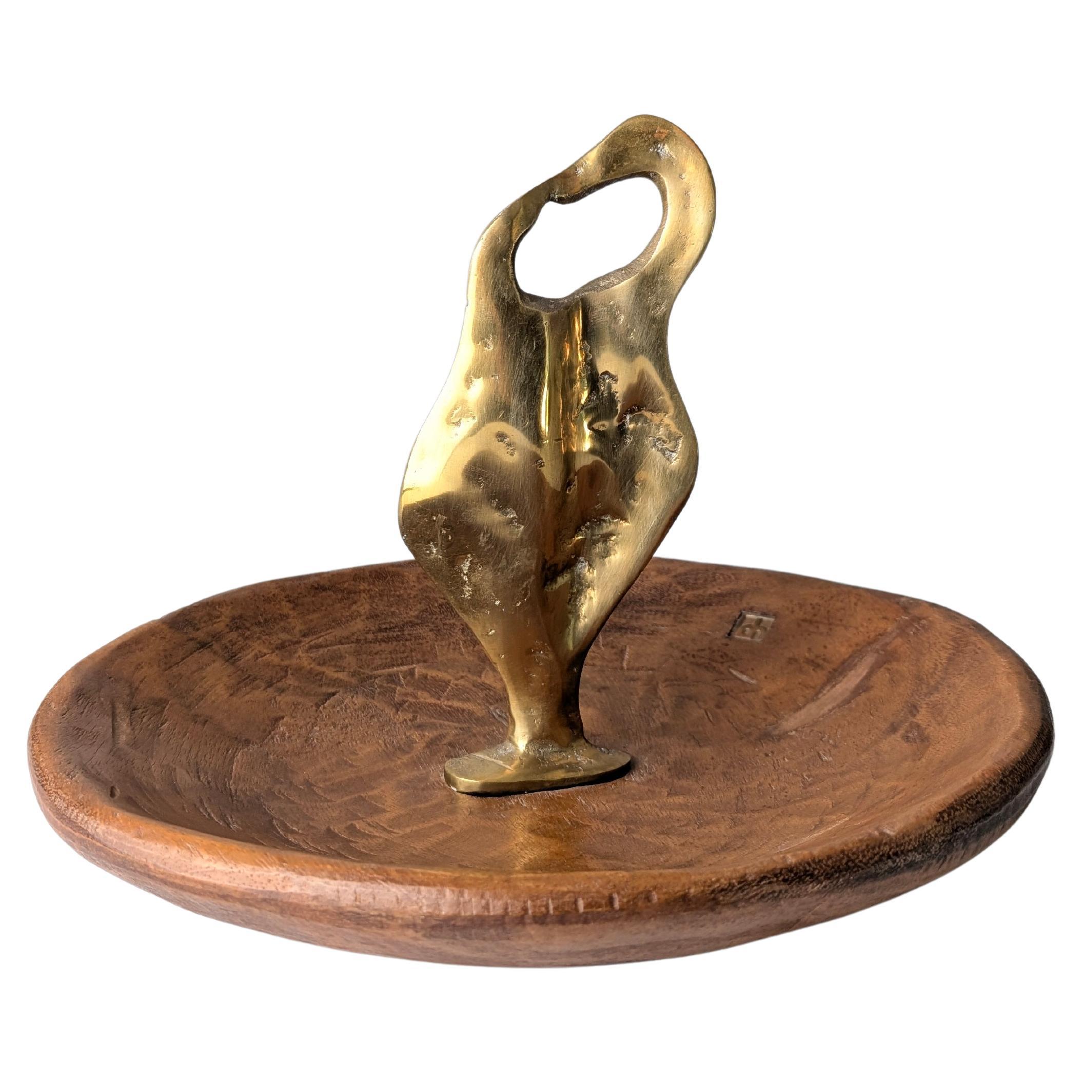 Scultura per fruttiera in bronzo e legno di David Marshall, Brutalismo organico, anni 
80 in vendita