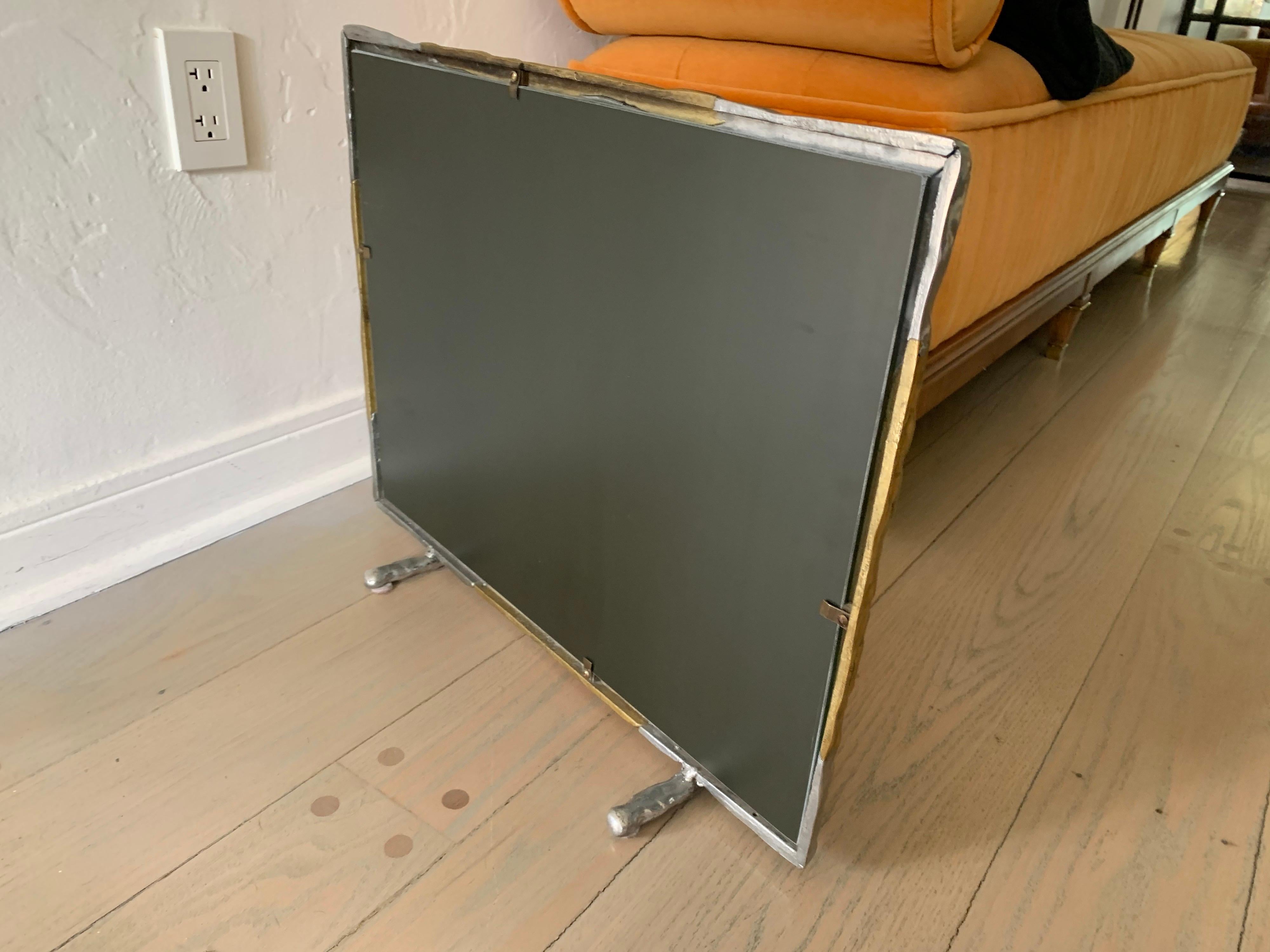David Marshall Brutal Style Brass and Aluminum Vanity Mirror In Good Condition For Sale In East Hampton, NY