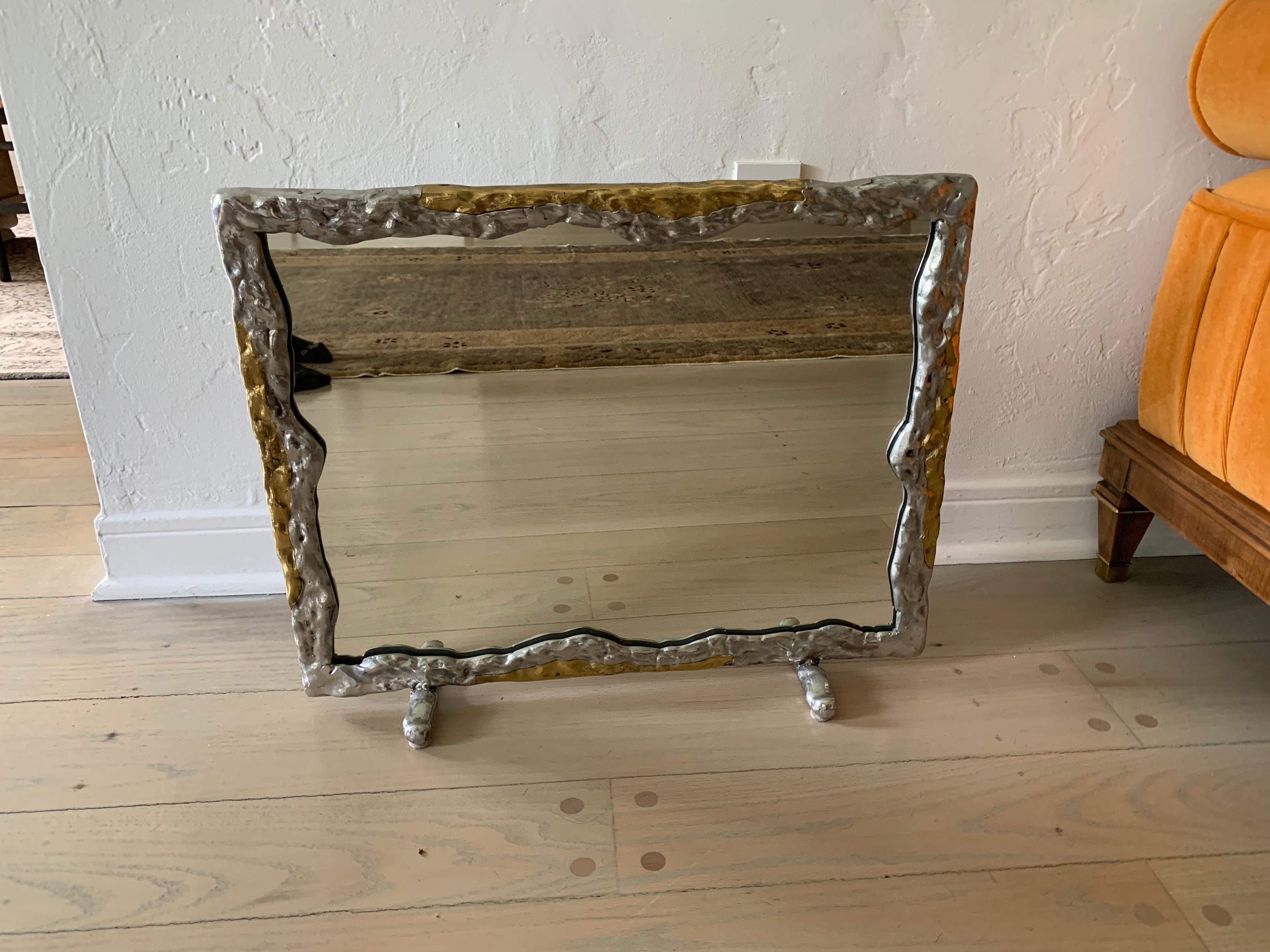 Late 20th Century David Marshall Brutal Style Brass and Aluminum Vanity Mirror For Sale