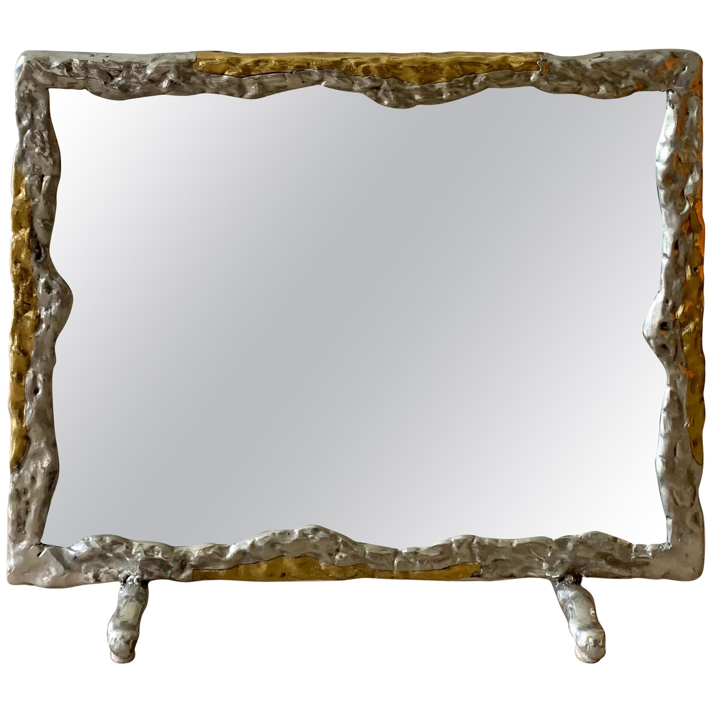 David Marshall Brutal Style Brass and Aluminum Vanity Mirror For Sale