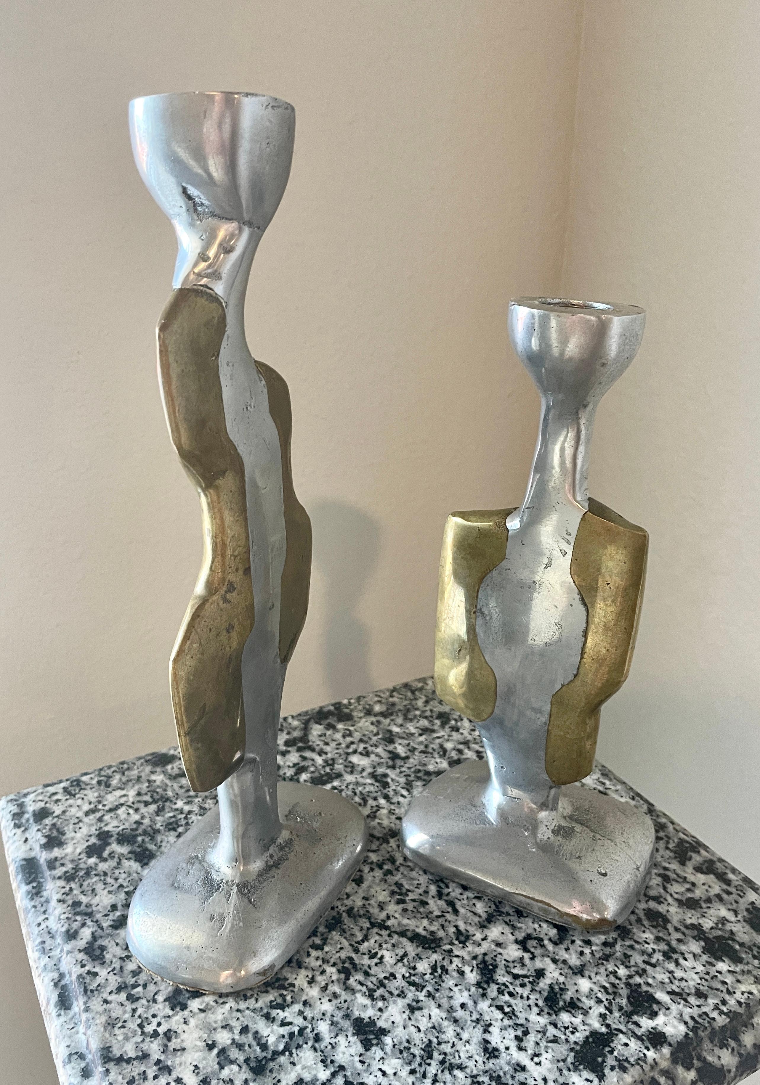 North American David Marshall Brutalist Candle Sticks, a Pair For Sale