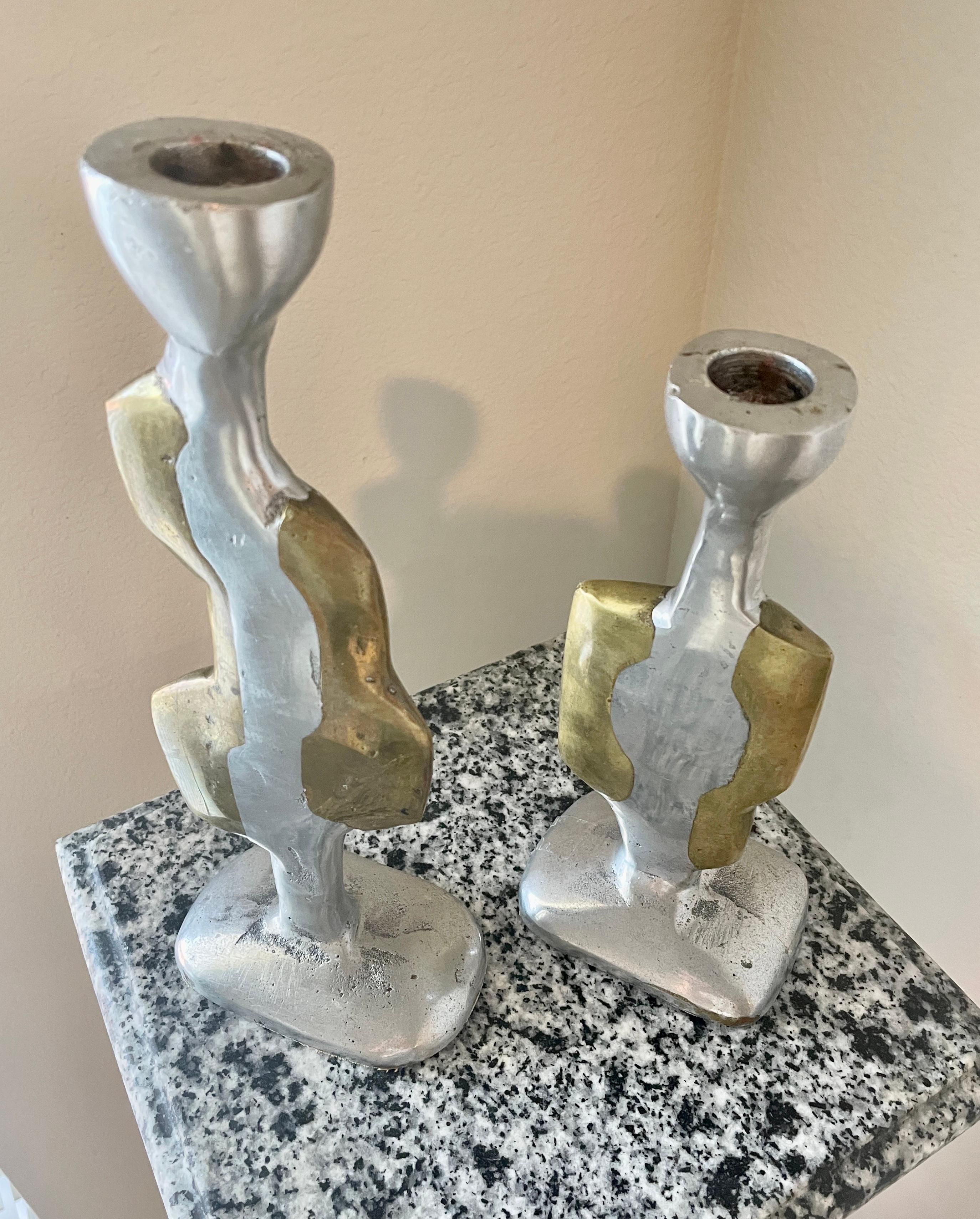 David Marshall Brutalist Candle Sticks, a Pair In Good Condition For Sale In Denton, TX