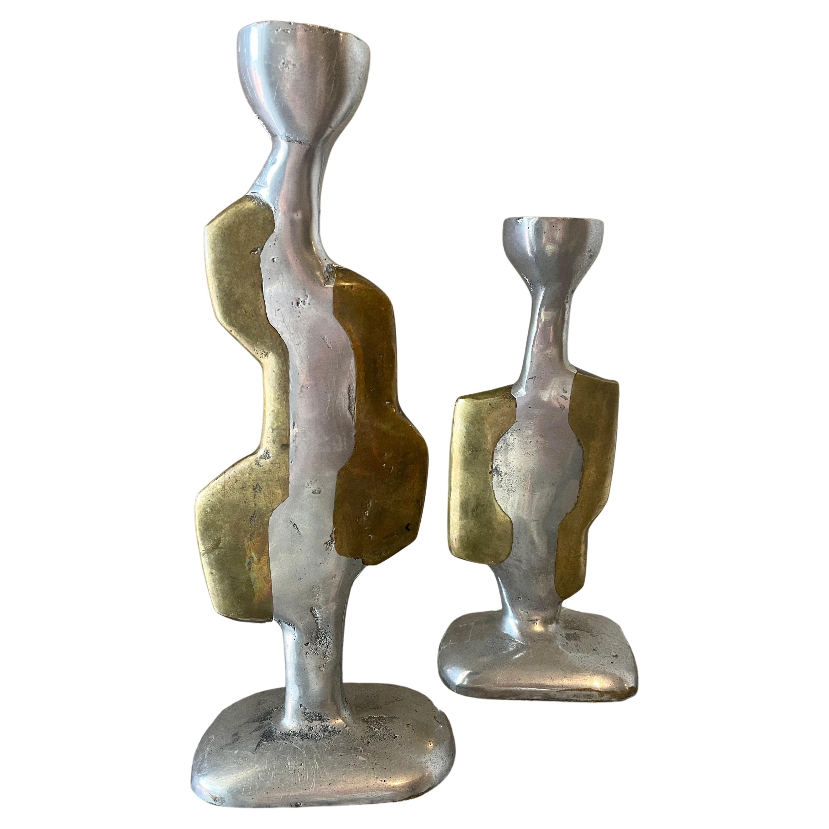 David Marshall Brutalist Candle Sticks, a Pair For Sale