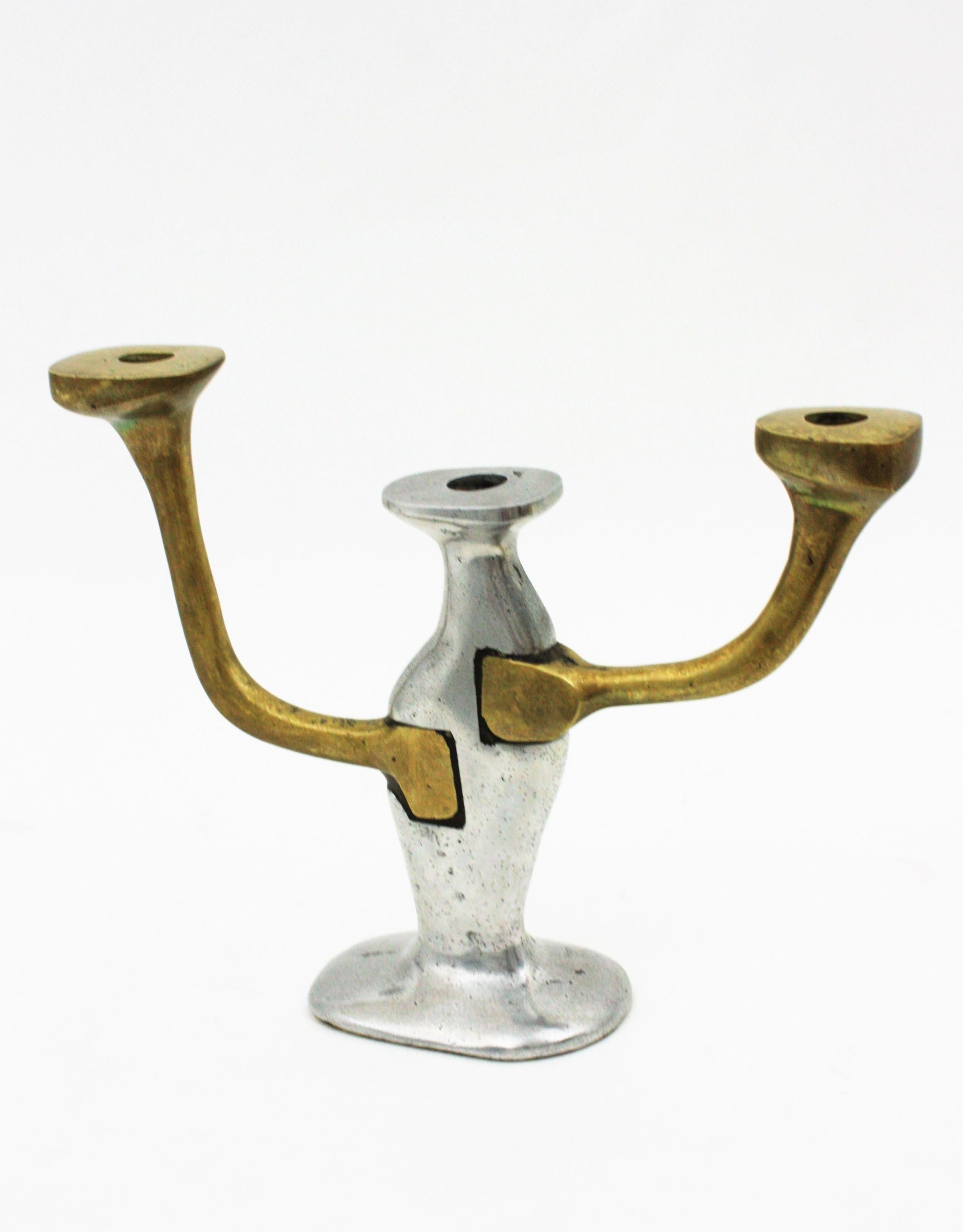 Brass David Marshall Brutalist Candlestick, Spain, 1970s For Sale