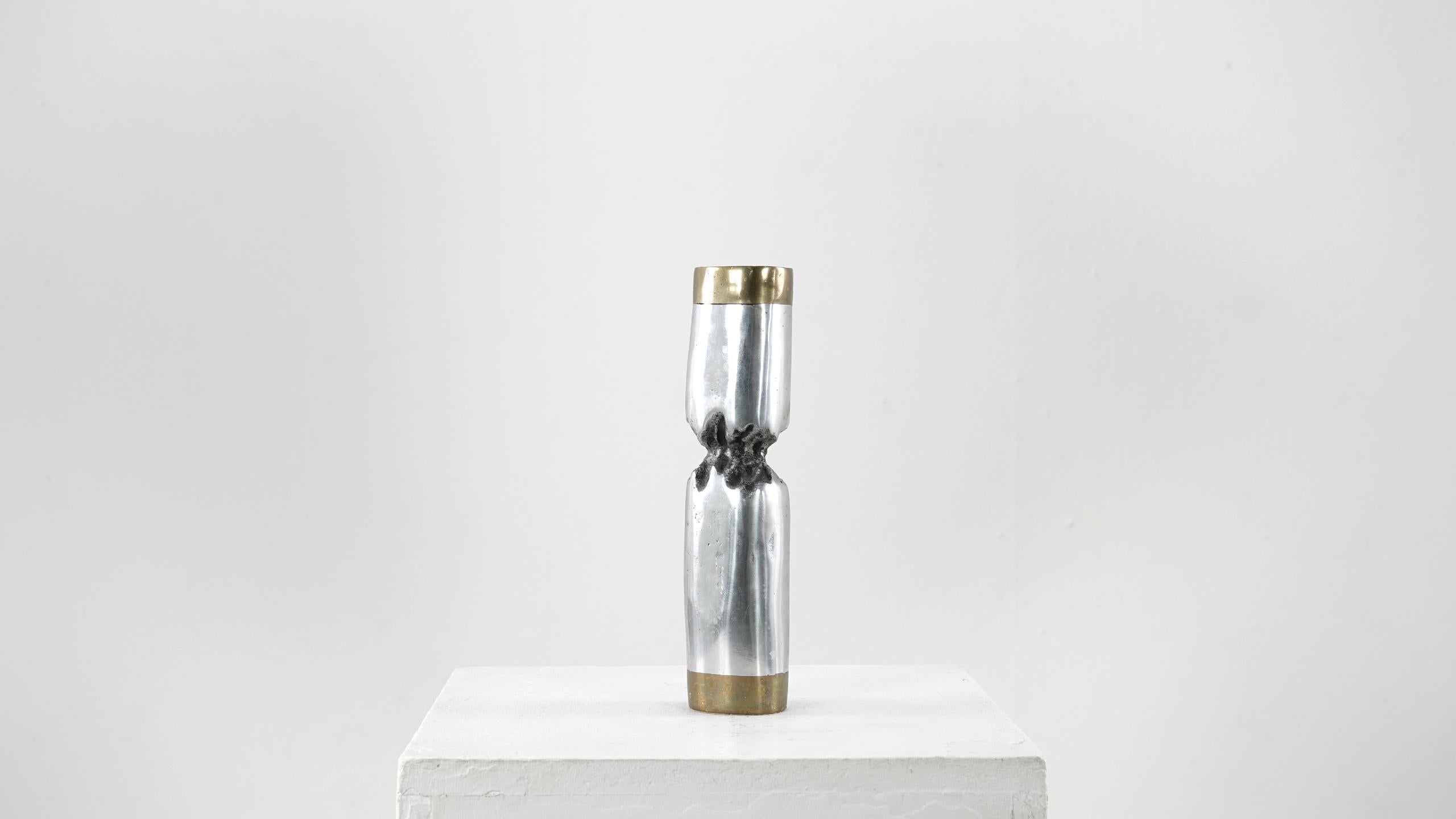 David Marshall Desenos Brutalist Aluminum and Brass Candlestick 3
