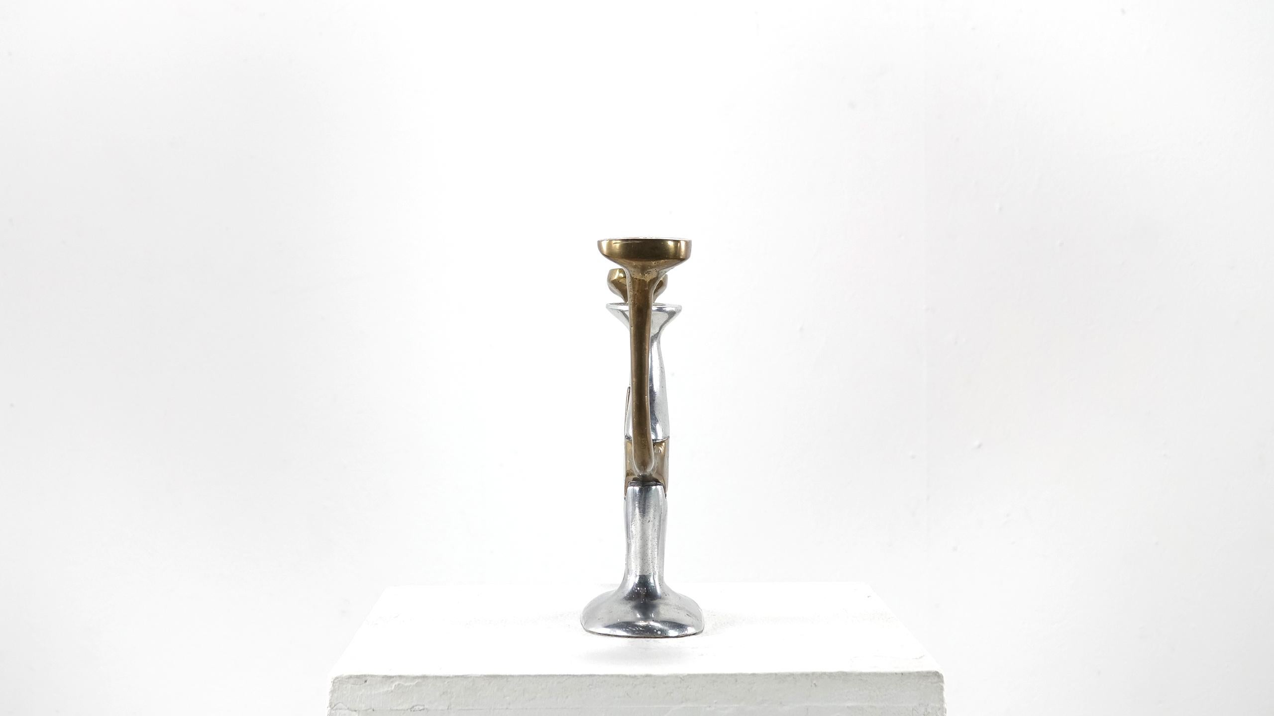 David Marshall Desenos Brutalist Aluminum and Brass Candlestick 5