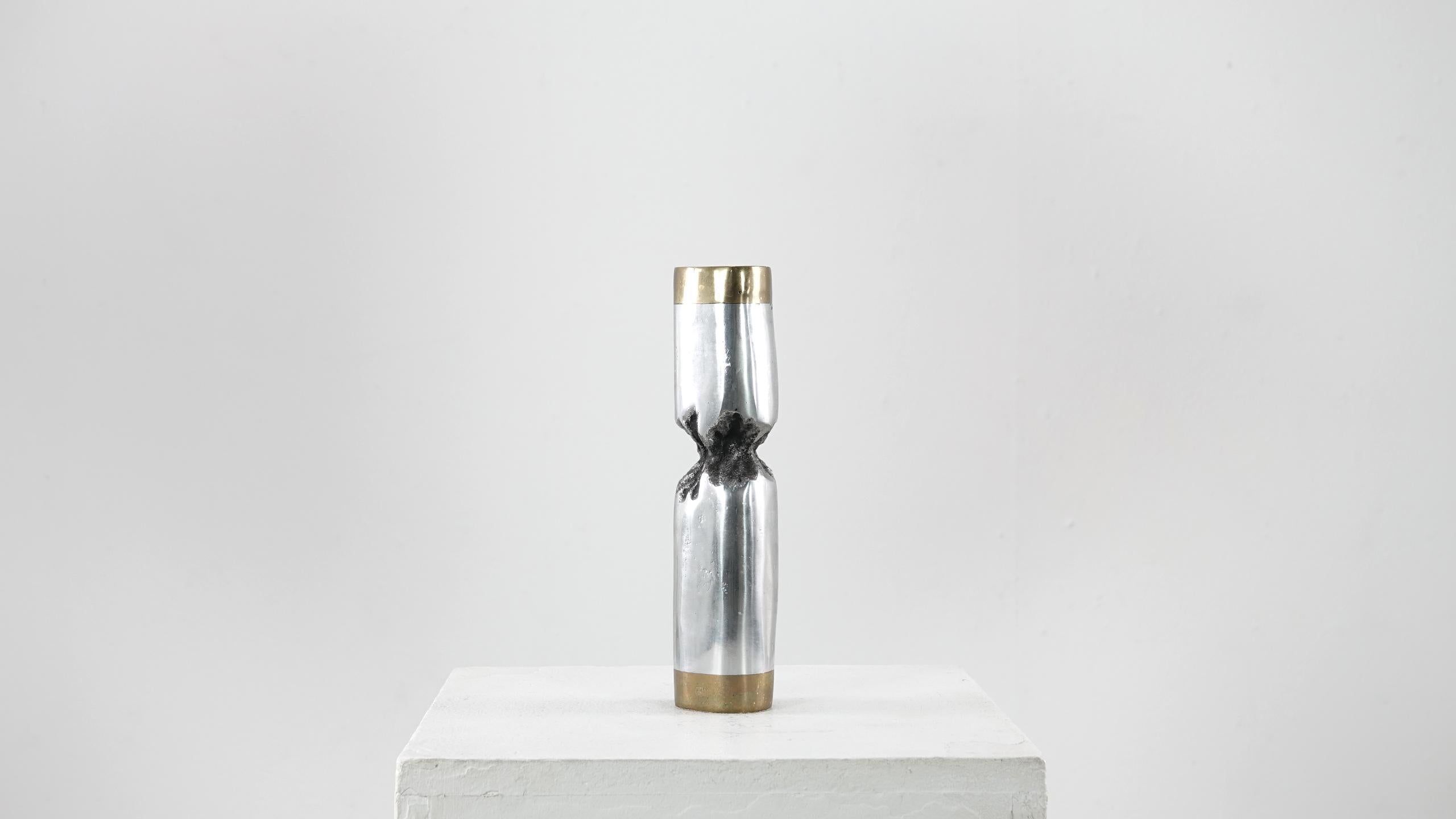 Spanish David Marshall Desenos Brutalist Aluminum and Brass Candlestick
