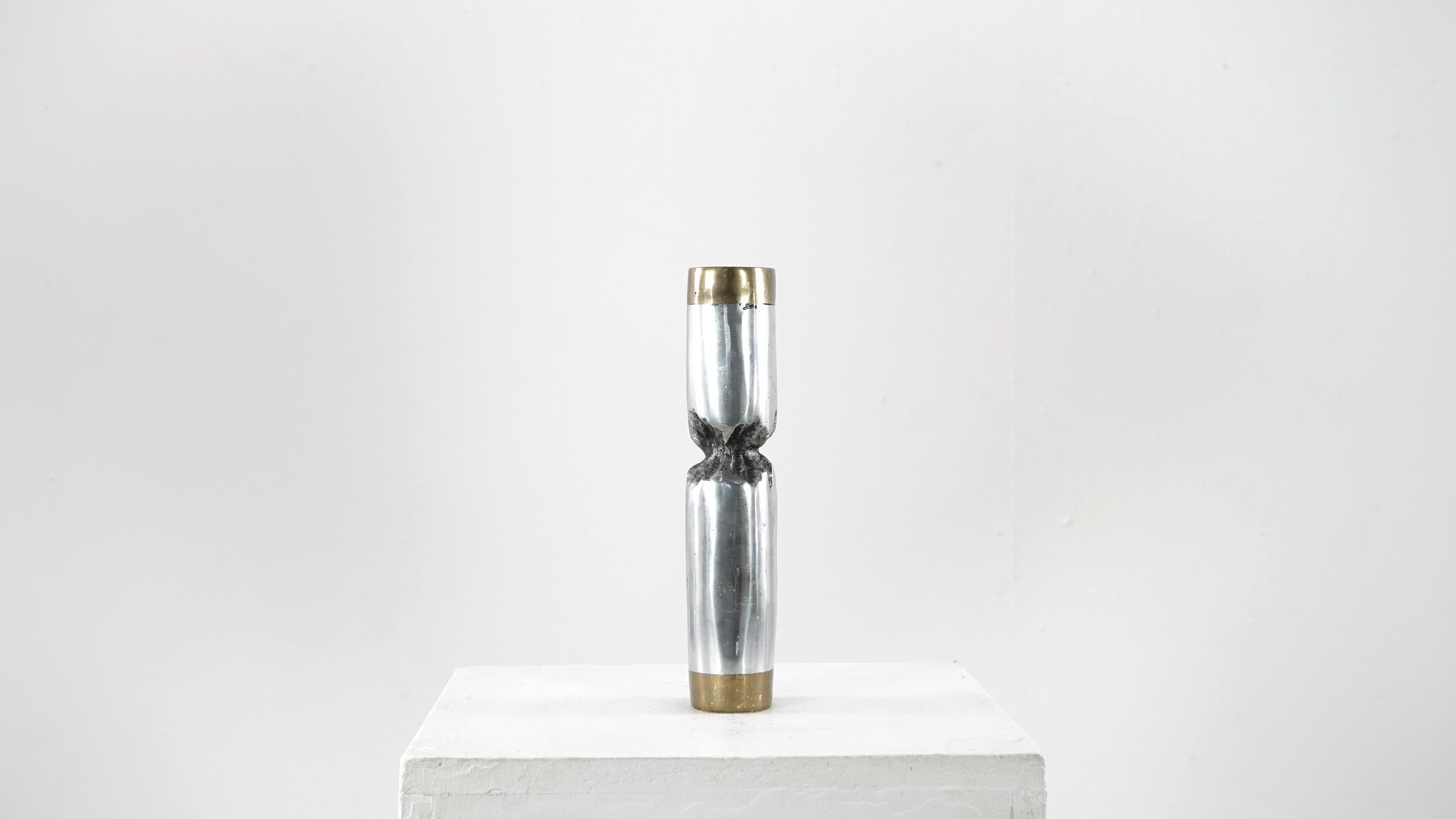 David Marshall Desenos Brutalist Aluminum and Brass Candlestick In Good Condition In Munster, NRW