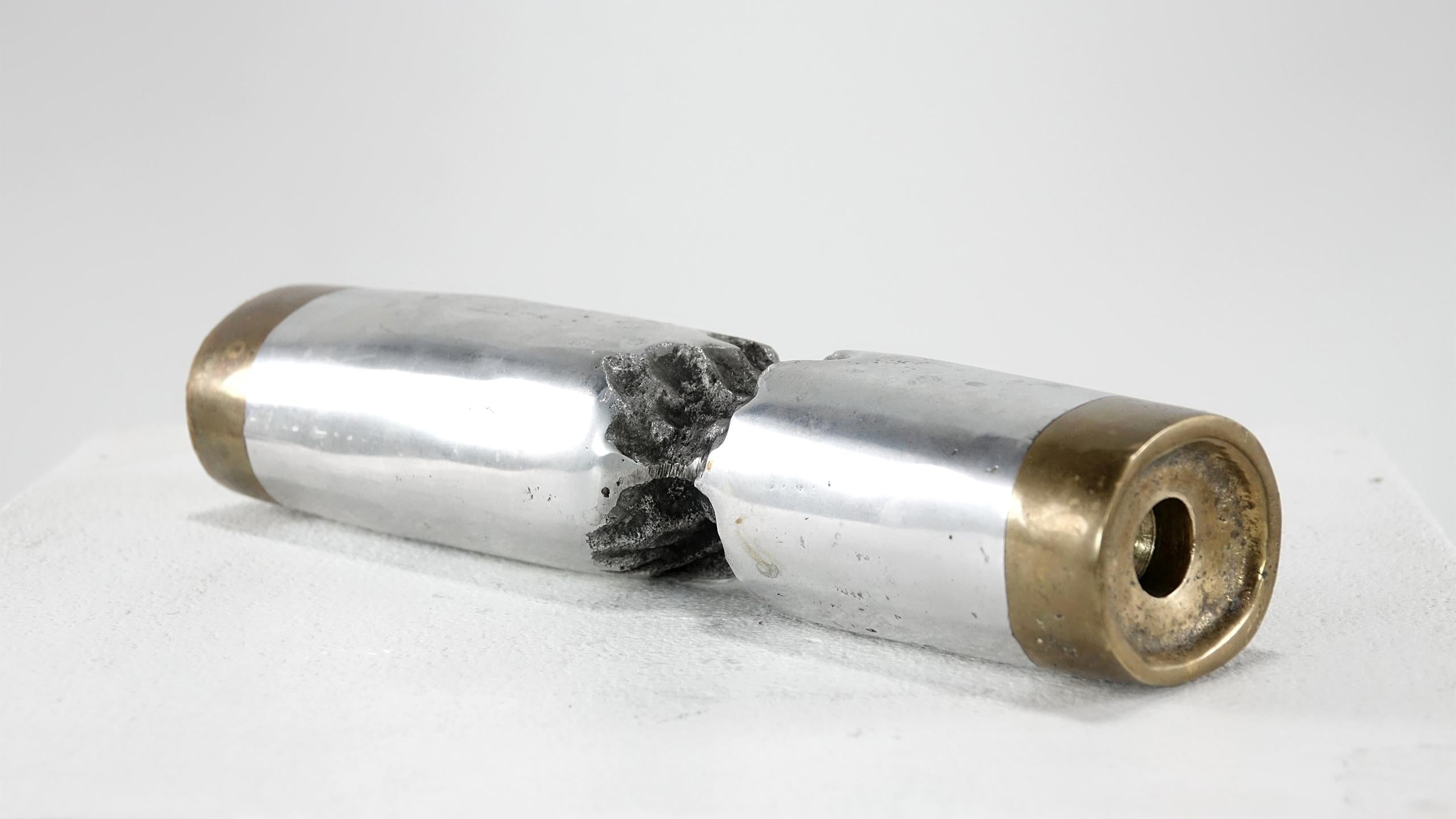 David Marshall Desenos Brutalist Aluminum and Brass Candlestick 1