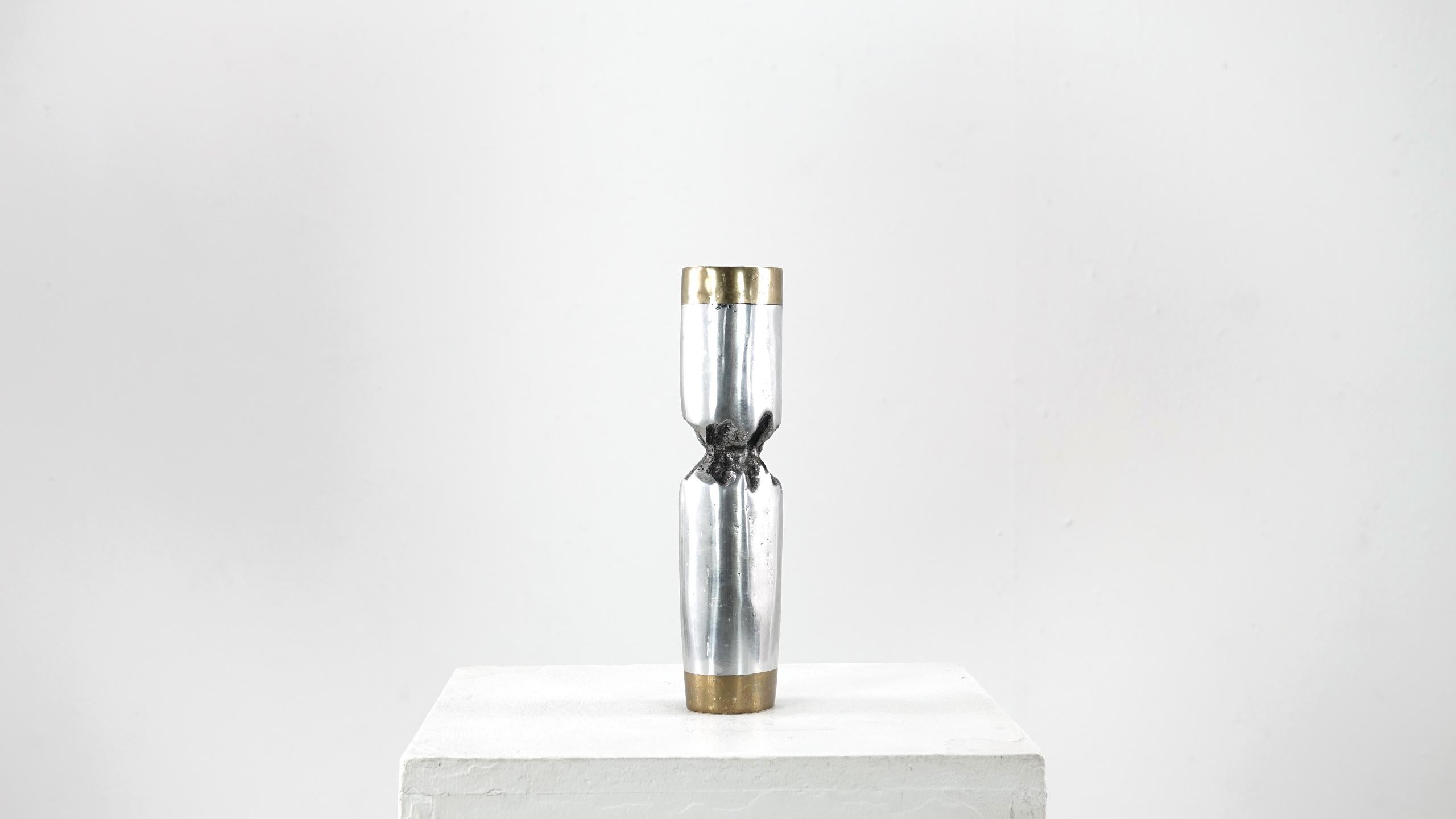 David Marshall Desenos Brutalist Aluminum and Brass Candlestick 2