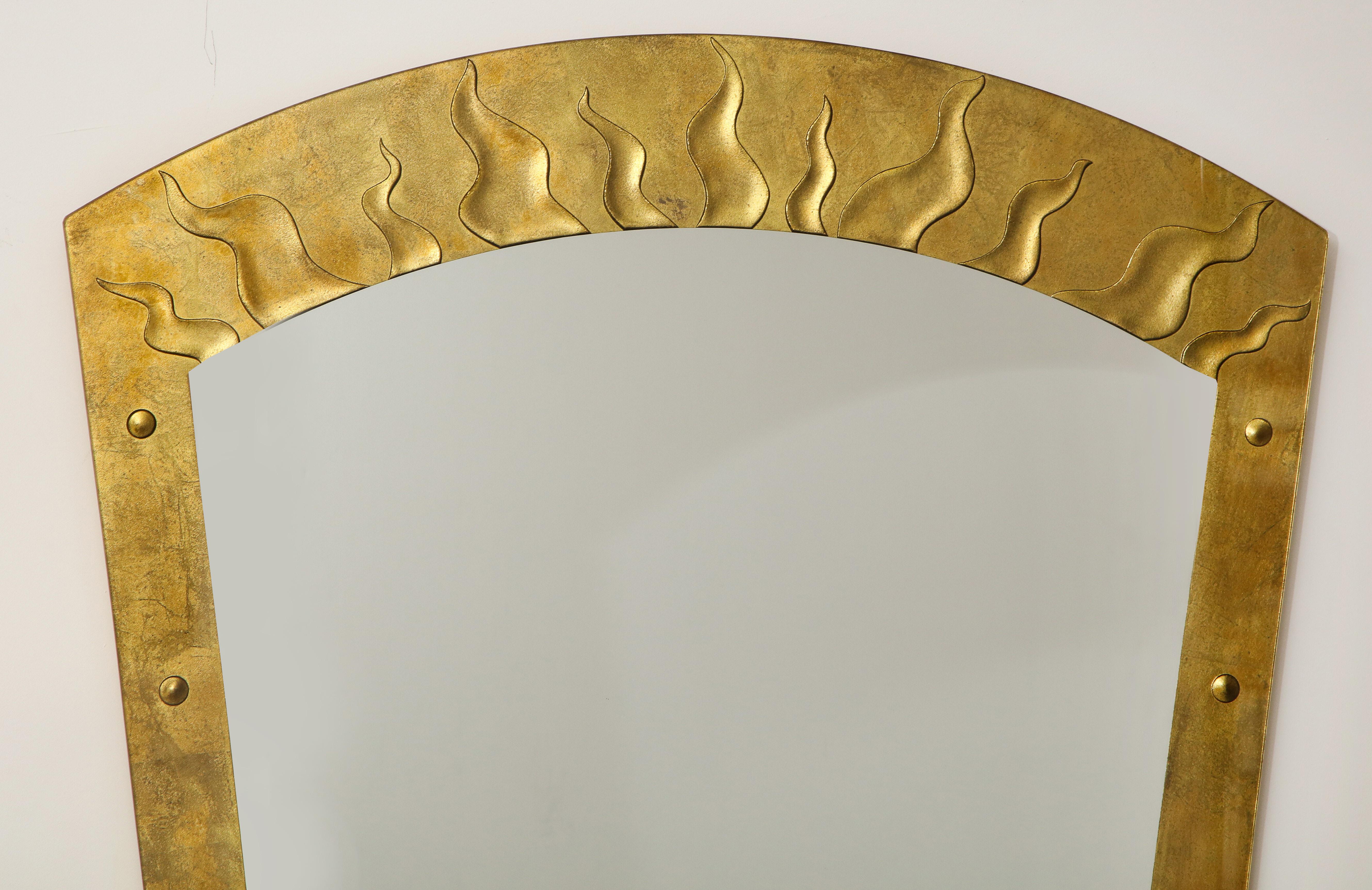 1980's Èglomisé gold leaf mirror by David Marshall with flame pattern, in good vintage original condition with minor wear and patina due to age and use.