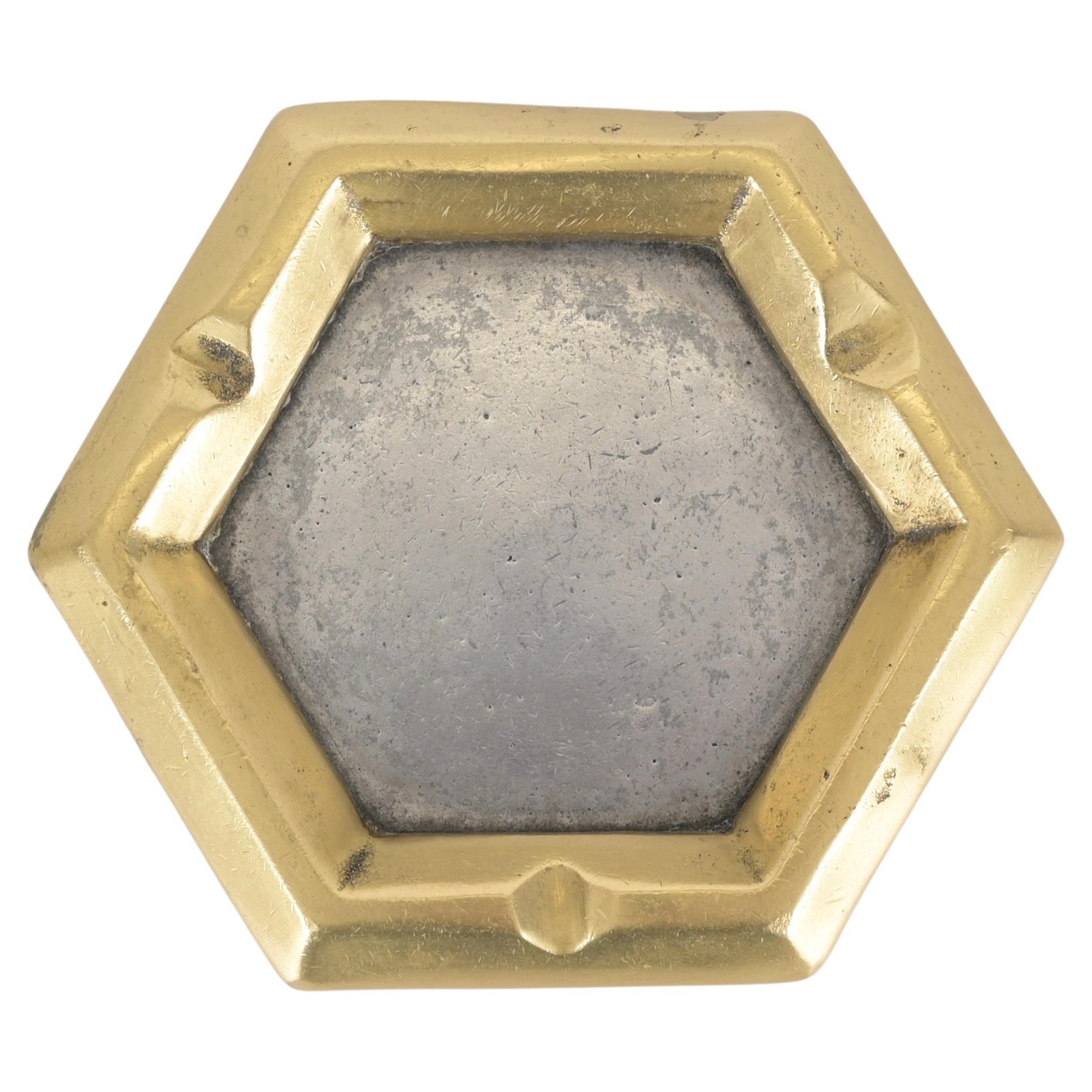 David Marshall hexagonal ashtray in cast brass and aluminum from the 1970s For Sale