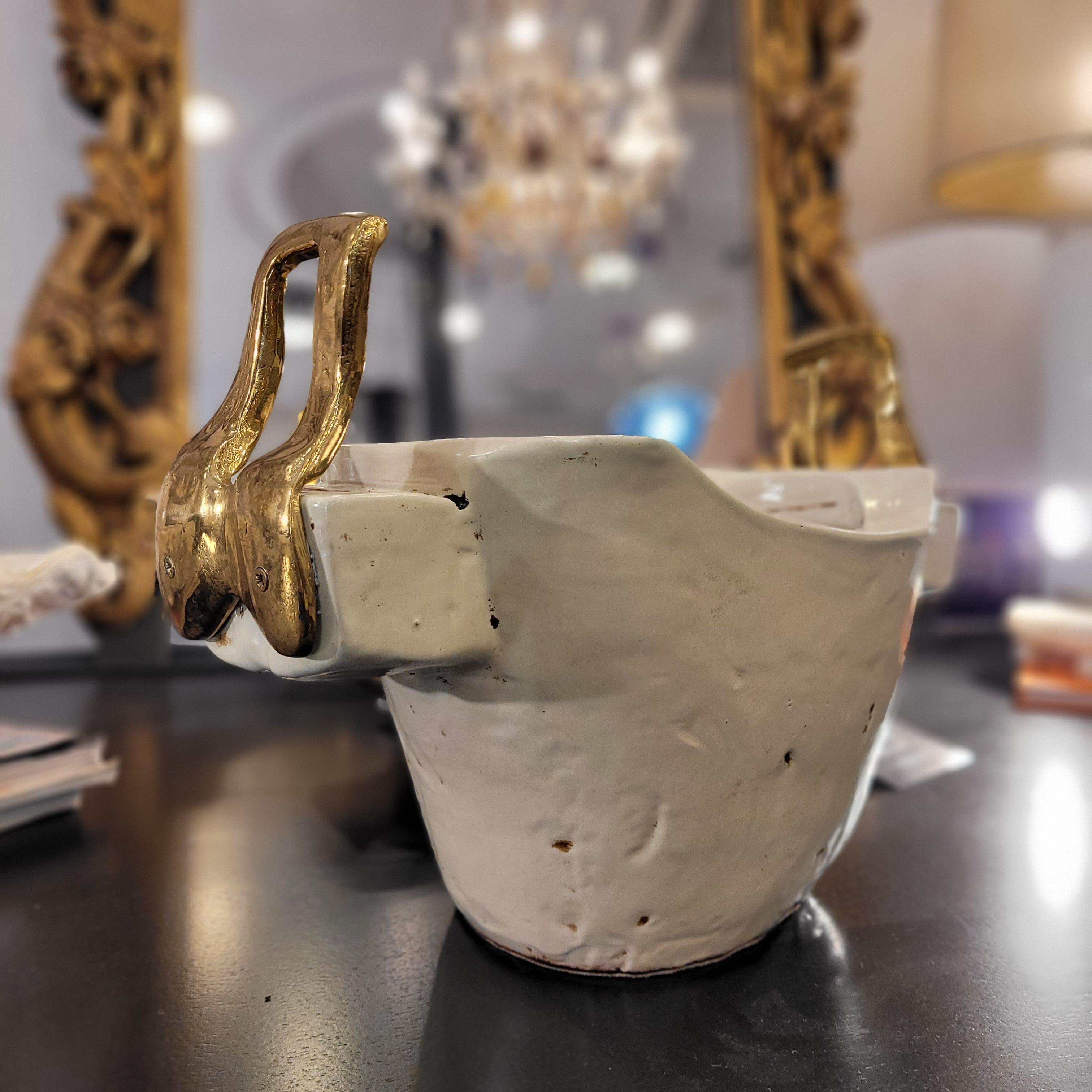 David Marshall off white ceramic and solid bronzes handles Vase Centerpiece 6