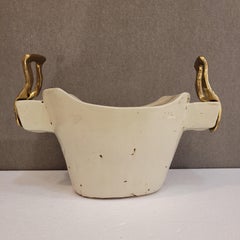 David Marshall off white ceramic and solid bronzes handles Vase Centerpiece