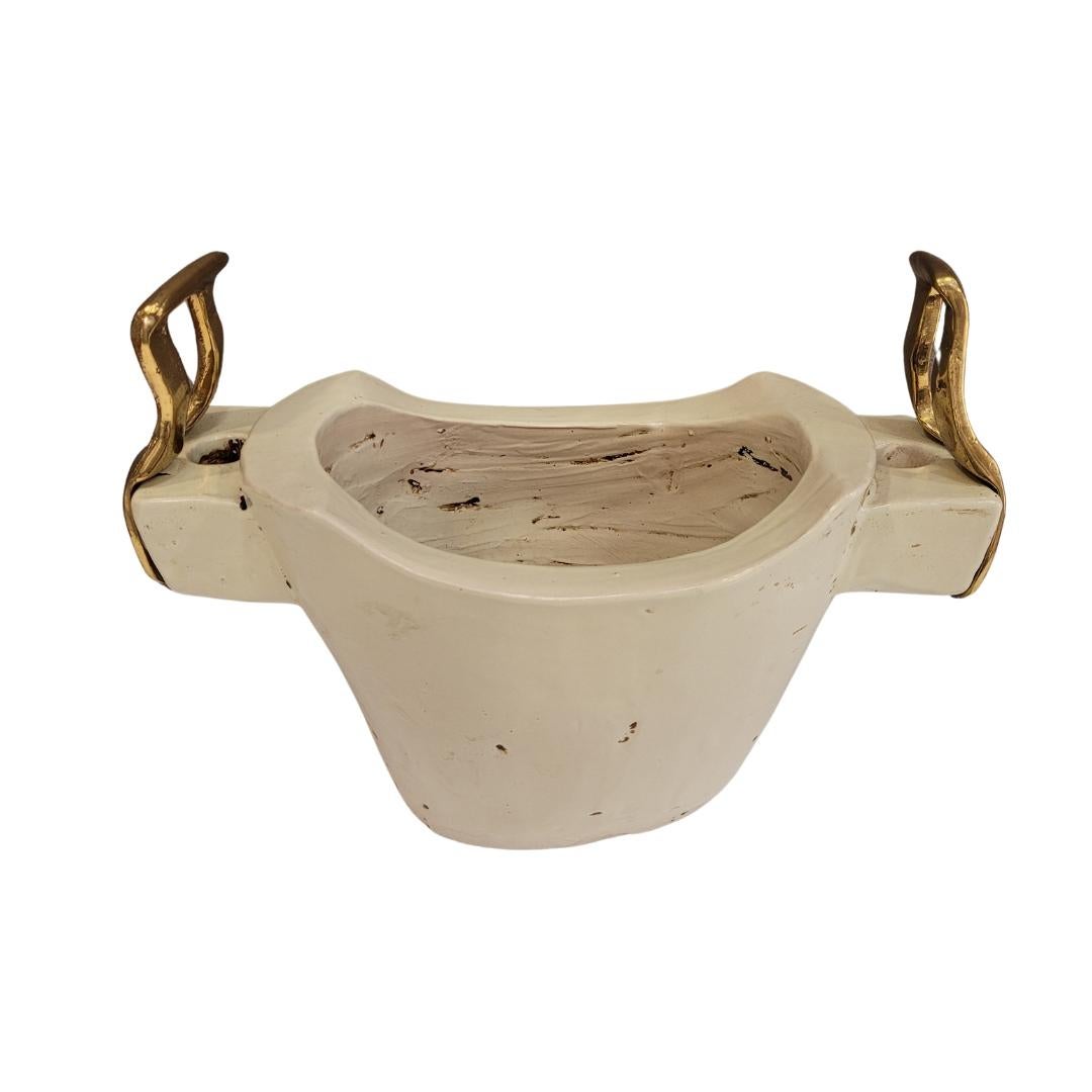 David Marshall off white ceramic and solid bronzes handles Vase Centerpiece 12
