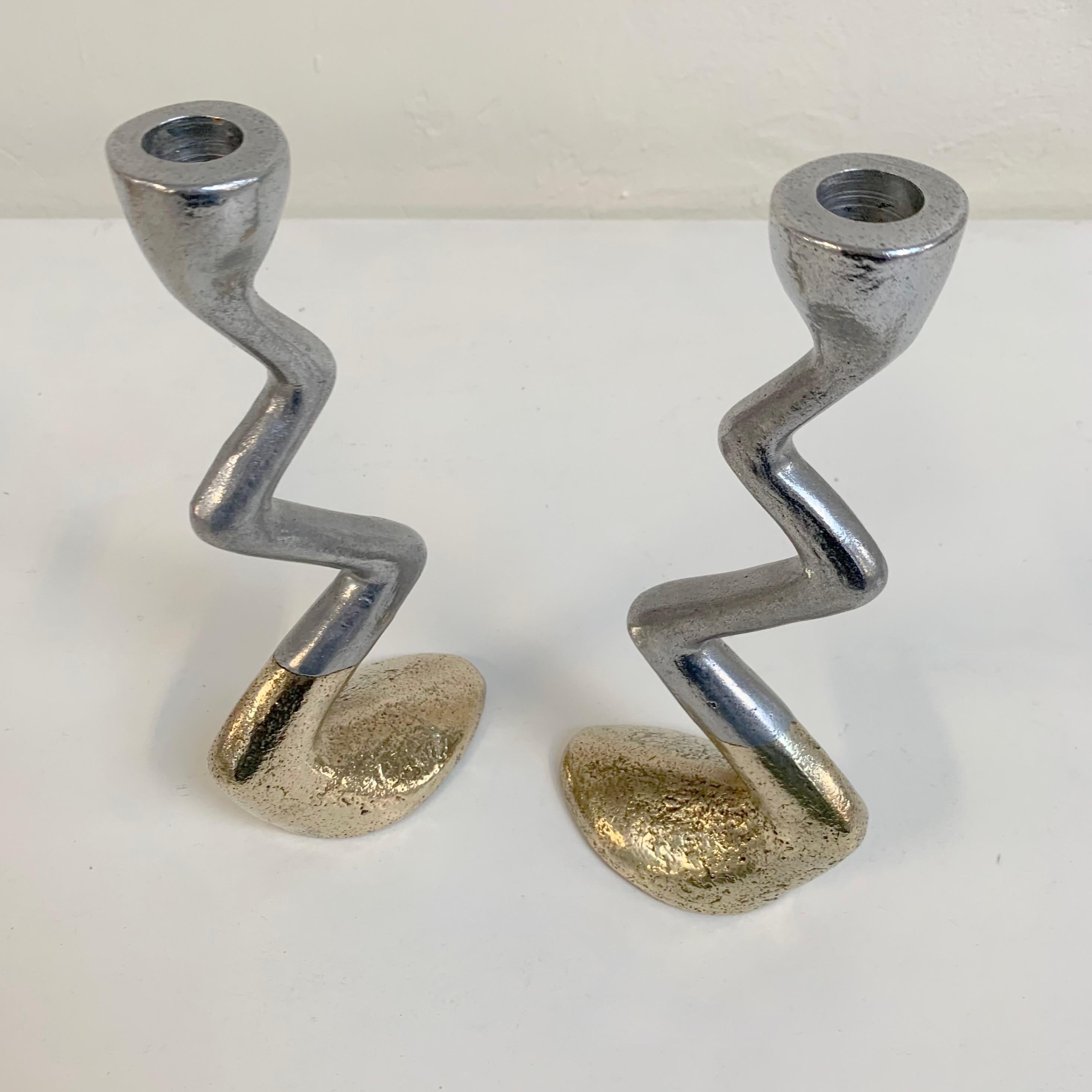 David Marshall Pair of Cast Aluminum and Brass Candlesticks, circa 1970, Spain im Angebot 6