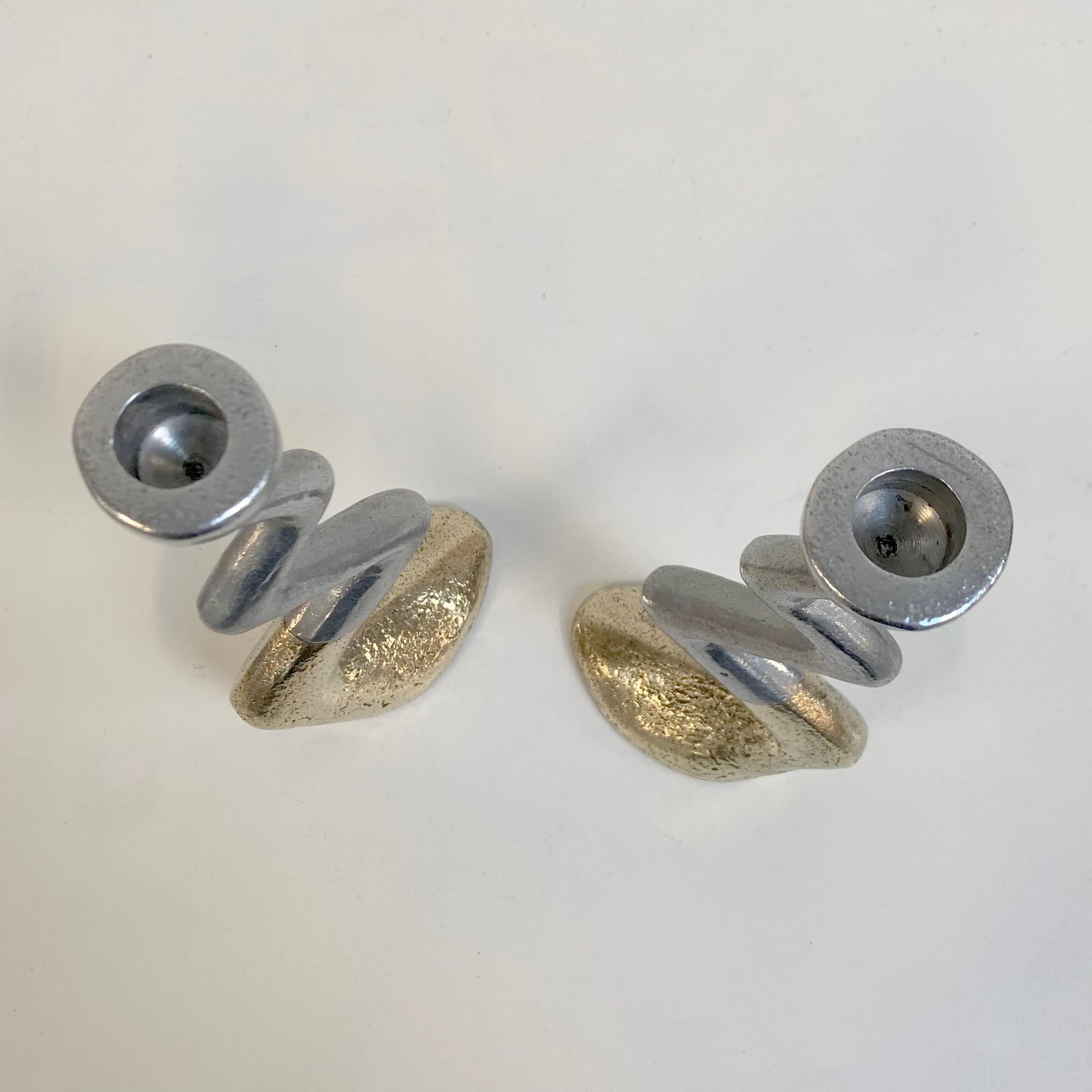 David Marshall Pair of Cast Aluminum and Brass Candlesticks, circa 1970, Spain im Angebot 7