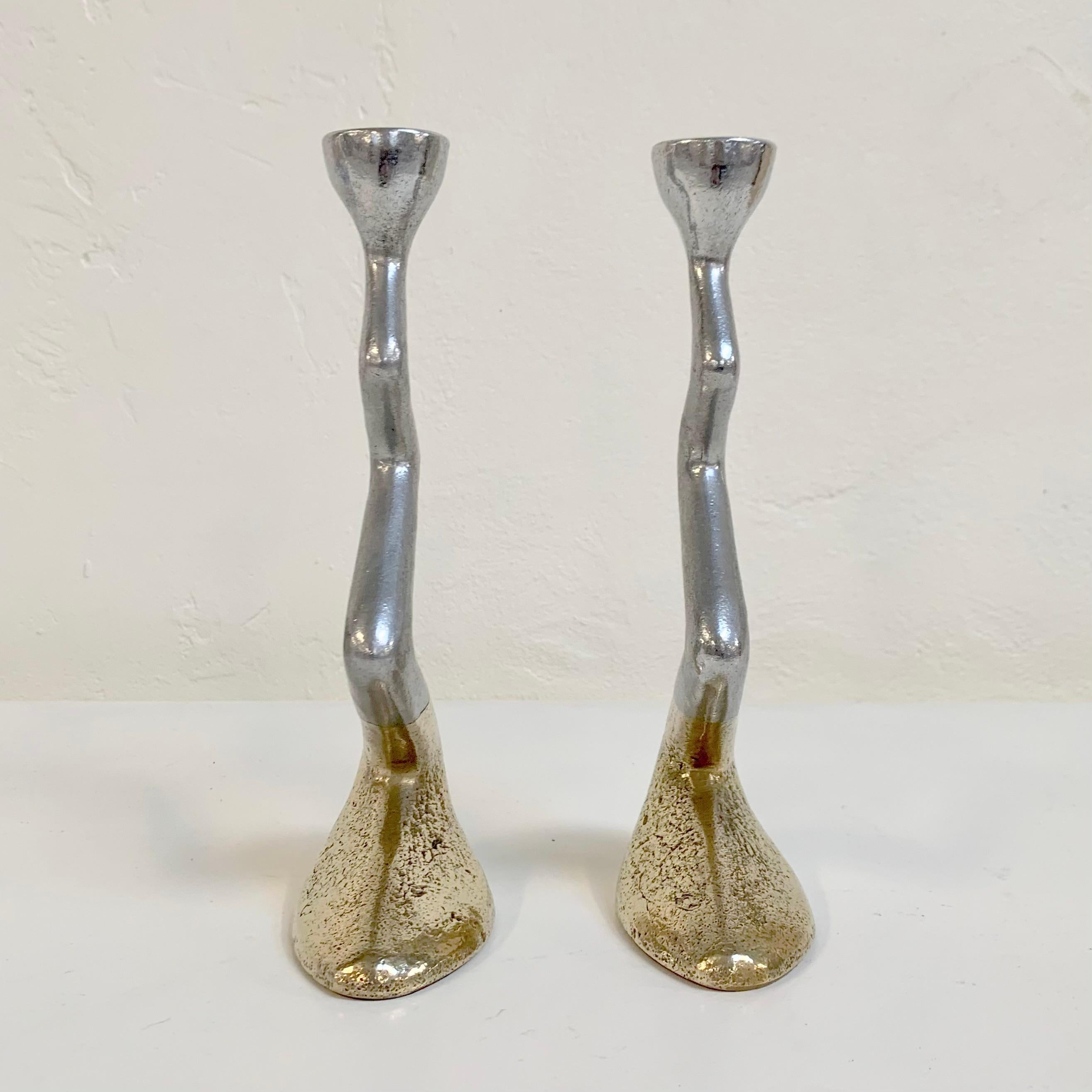 David Marshall Pair of Cast Aluminum and Brass Candlesticks, circa 1970, Spain im Angebot 1