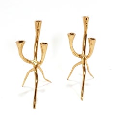 David Marshall Sculptural Bronze Candlesticks Mid Century Modern