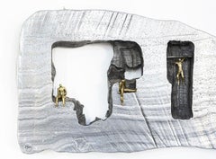 " Climbing Frame " Mural Wall Sculpture Brass Figures Mounted on Aluminium