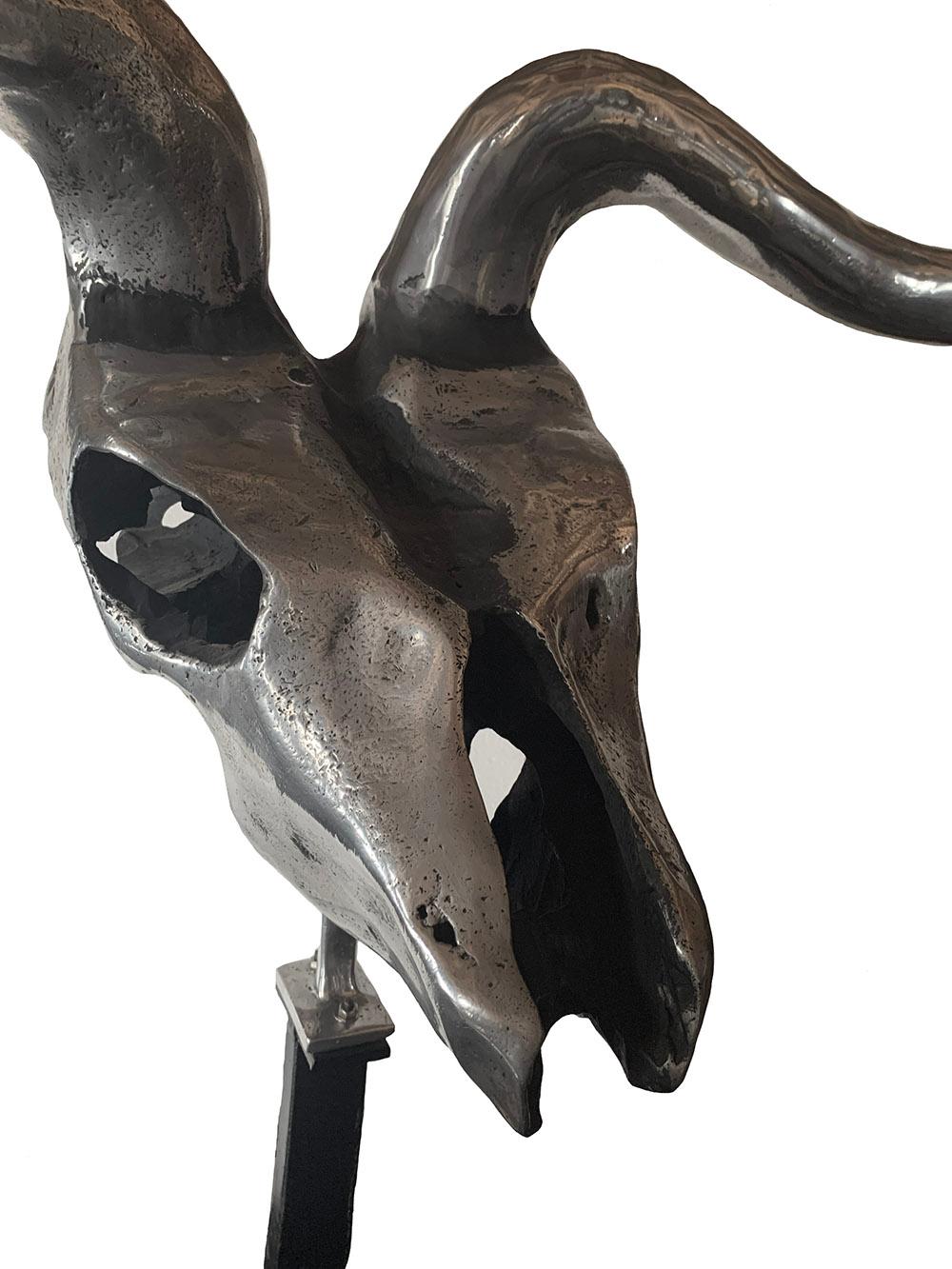 Sculpture abstraite d'extérieur crâne de Longhorn en bois métal aluminium en vente 1