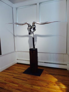 " Longhorn " Skull Abstract Large Sculpture Outdoor Wood Metal Aluminum