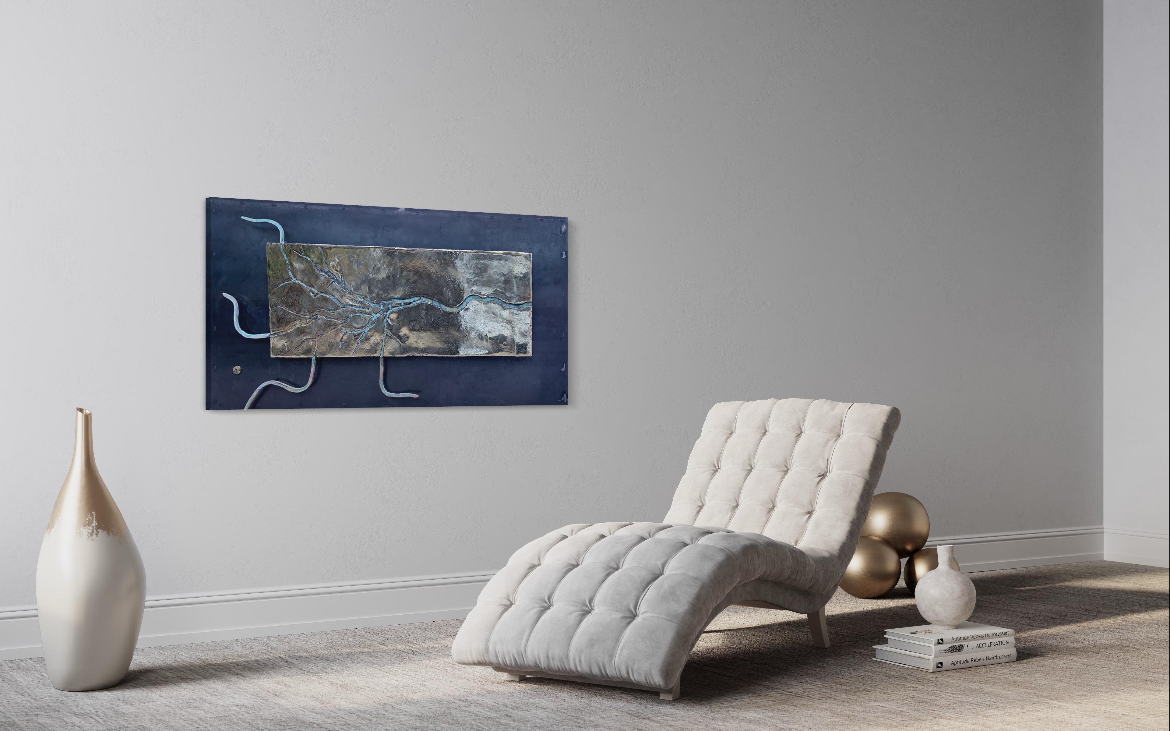 Wandbehangsskulptur „ Mekong“ aus Messing, Wandskulptur, Wandbehang im Angebot 8