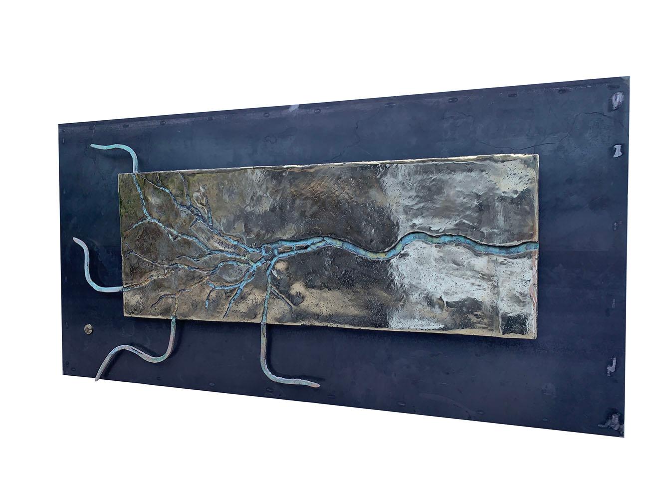 Wandbehangsskulptur „ Mekong“ aus Messing, Wandskulptur, Wandbehang im Angebot 2