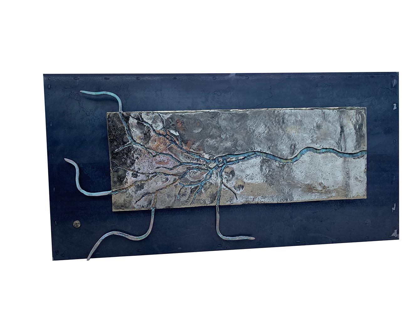 Wandbehangsskulptur „ Mekong“ aus Messing, Wandskulptur, Wandbehang im Angebot 4
