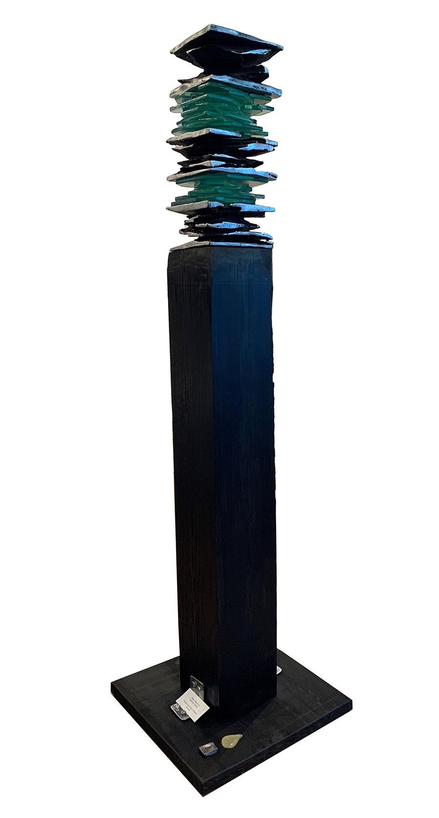 " Teritary Stack" Abstract Modern Sculpture made from Glass, Aluminium and Wood