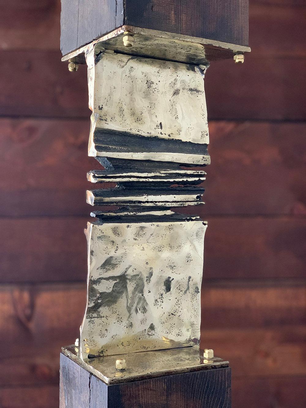 " Totem Chaco " Abstract Outdoor Sculpture Brass Wood