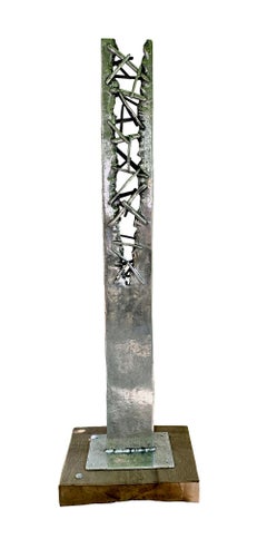  Abstract Modern Totem Outdoor Garden Sculpture "Croxet" Aluminium Wood Silver