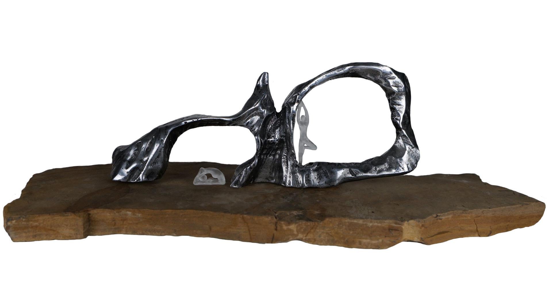 David Marshall Figurative Sculpture - "Balanced" Created by Jenn Baker, D Marshall, Cast Glass and Aluminum