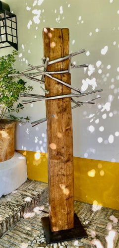 Garden Sculpture " Stronghold "Outdoor Recycled  Wood Aluminium Silver