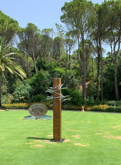 Garden Sculpture " Stronghold "Outdoor Recycled  Wood Aluminium Silver