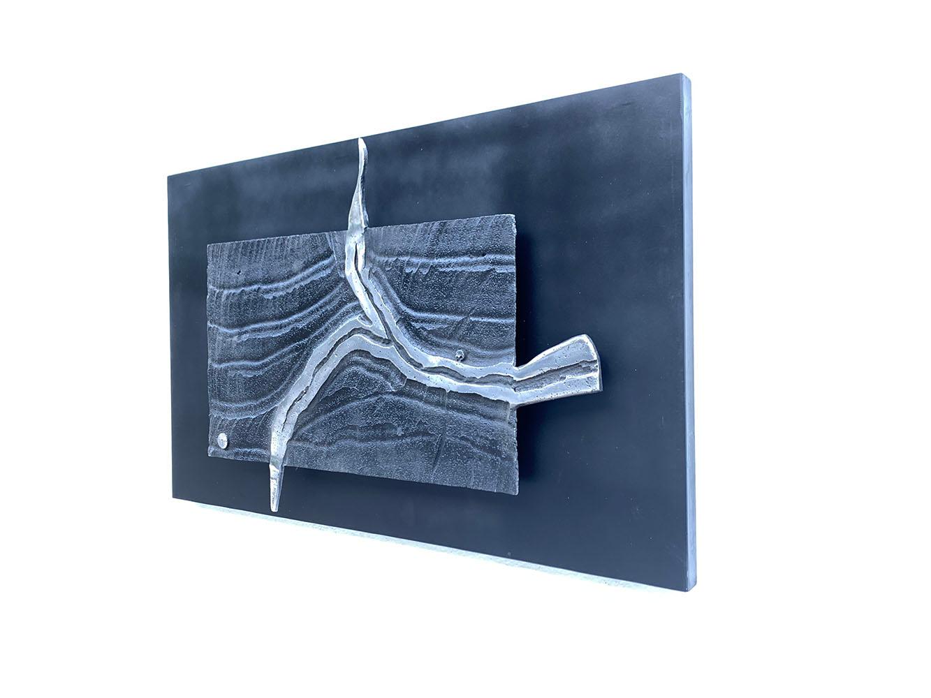 "Head Waters" Abstract Mural Aluminium Steel Silver Black Made in Spain - Art by David Marshall