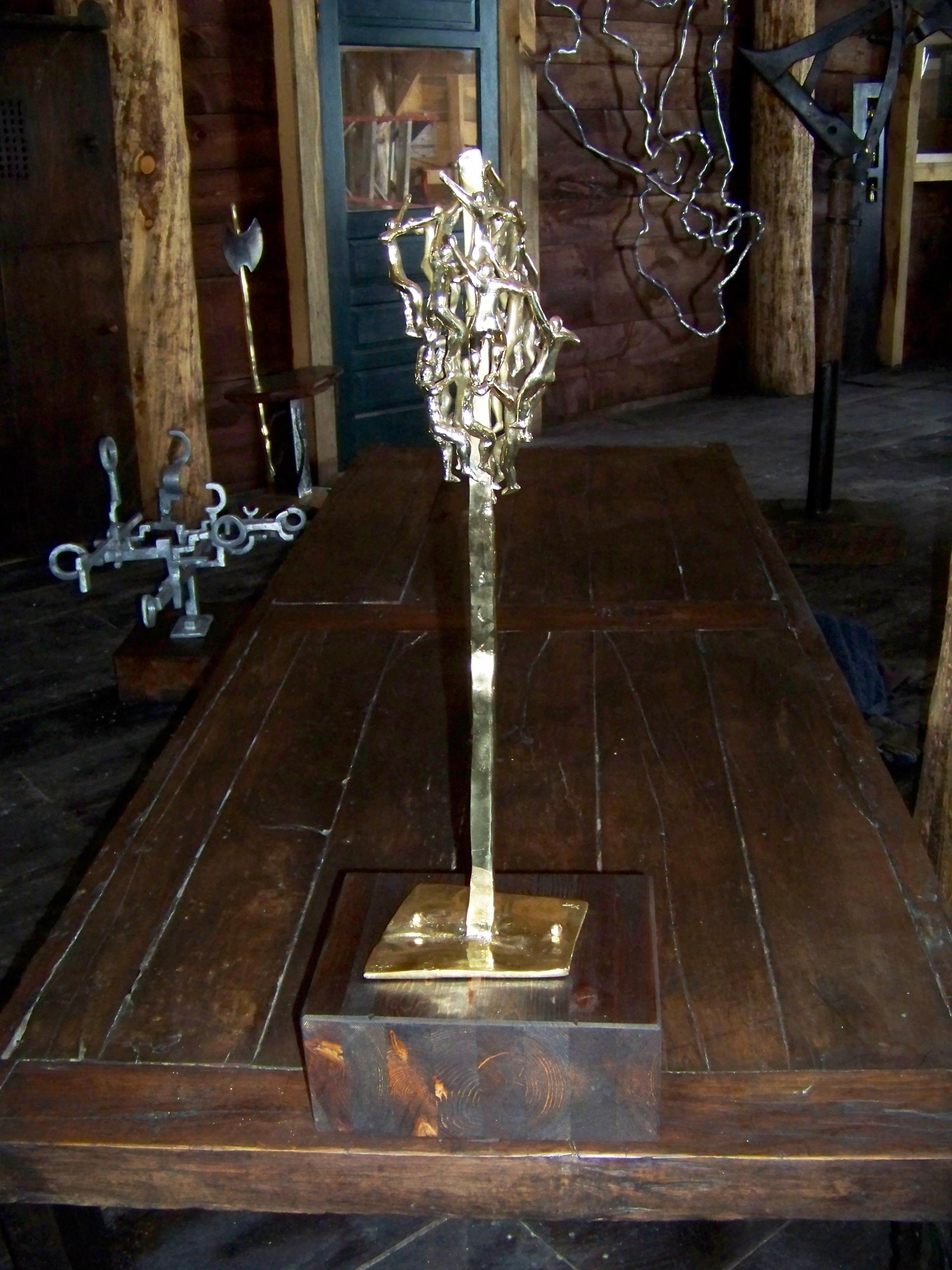 "Helping Hand" Tabletop Brass Sculpture with Wooden Base