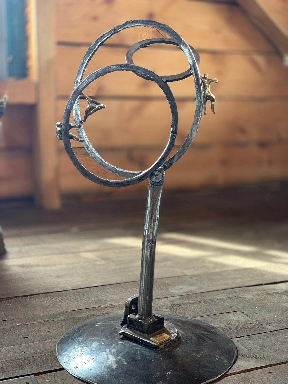 Indoor Outdoor  Sculpture Steel Brass Figurative - Gray Abstract Sculpture by David Marshall