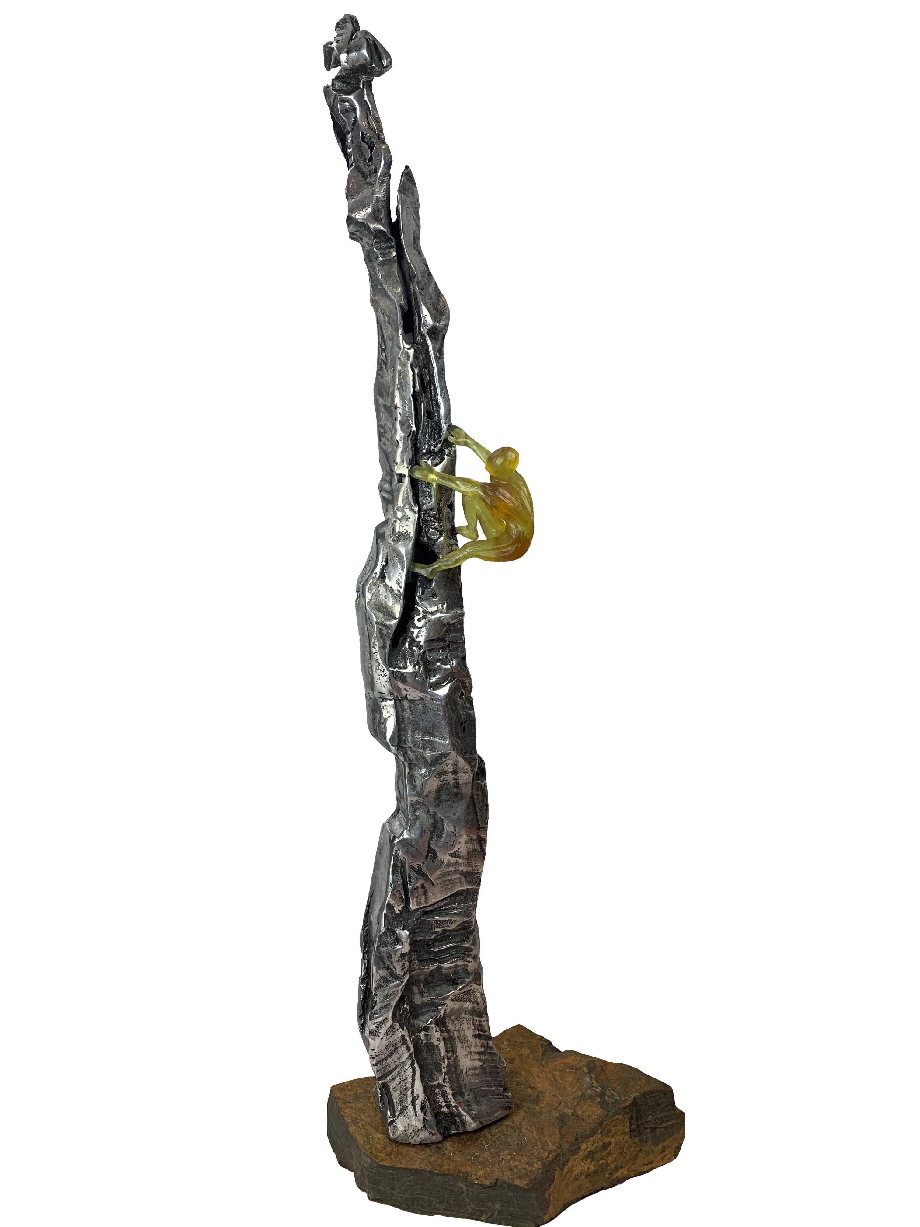 Abstract Sculpture de David Marshall - "Inspire" Escultura Moderna Escalador Vidrio Aluminio Figurativo Marshall / Baker