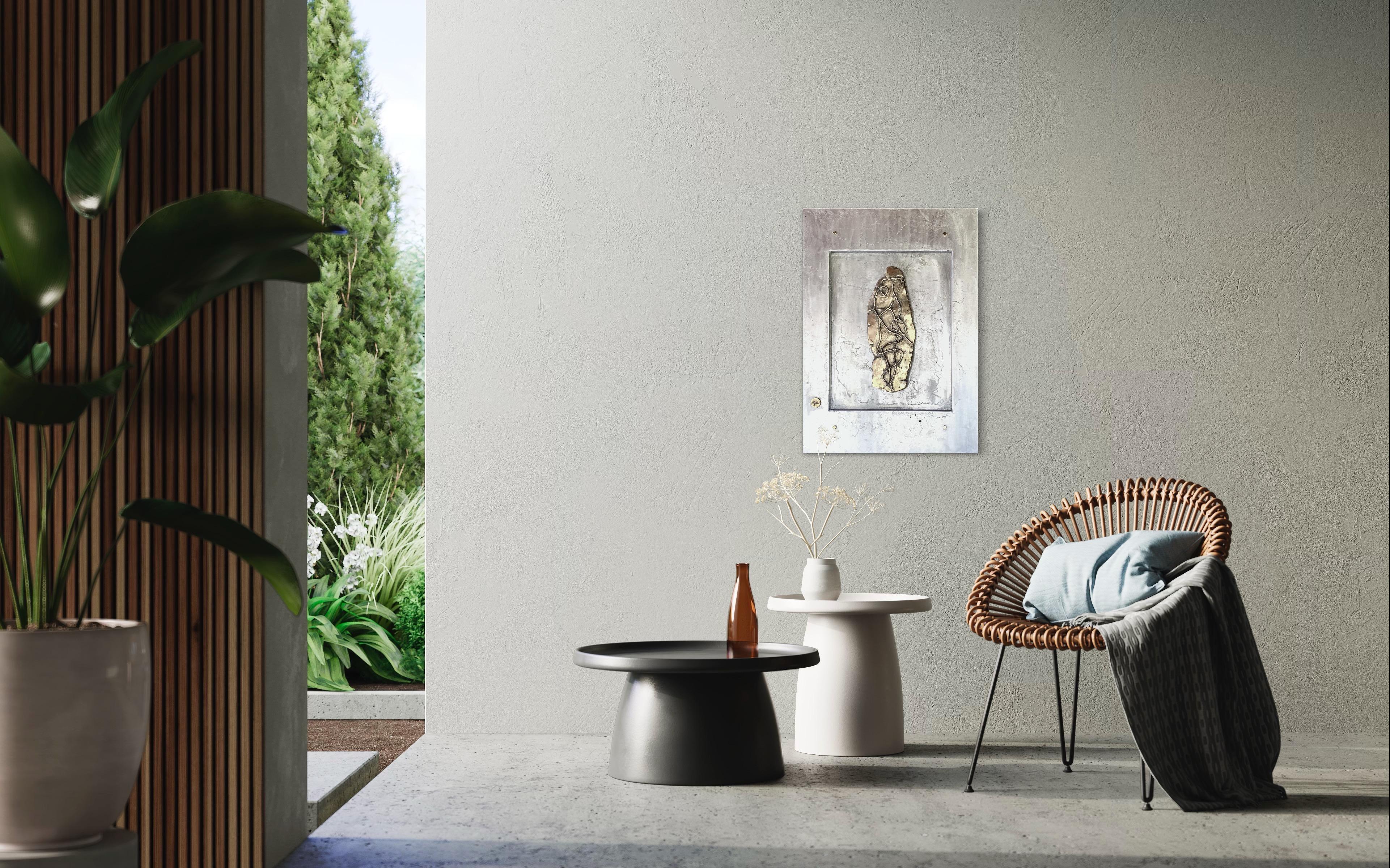 Modern  Mural "Skoura" Cast Aluminium Back with Abstract Cast Brass Shield - Art by David Marshall