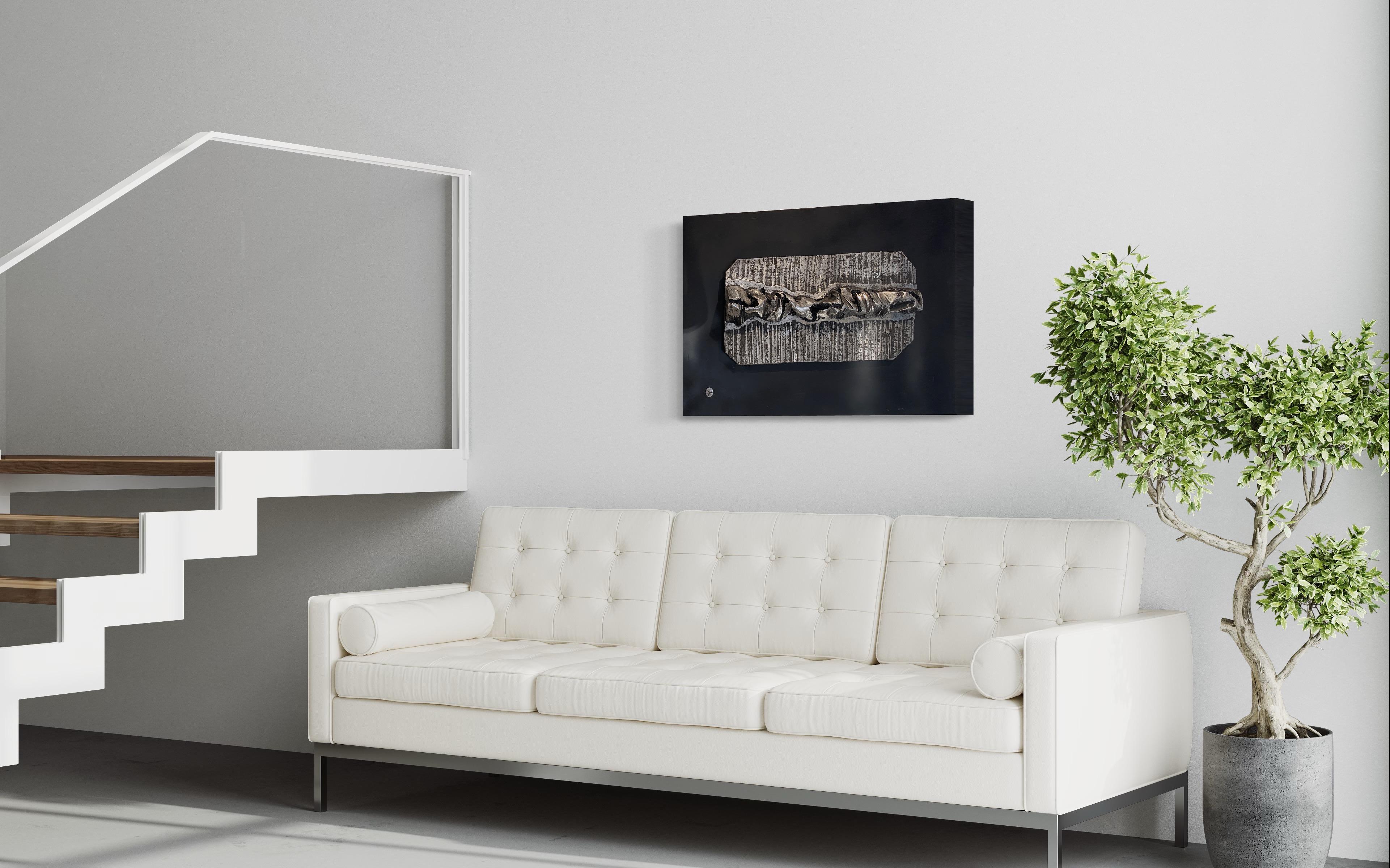 Murale " Front Range " Scultura moderna appesa alla parete Alluminio Argento Nero Acciaio