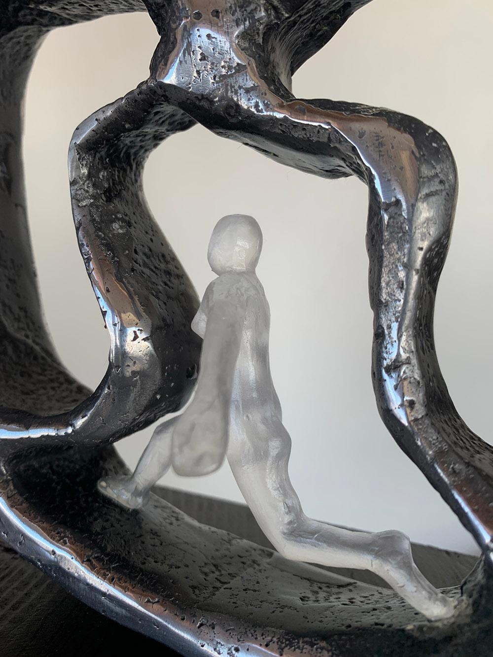 Abstrakte Glas-Skulptur-Figuren „ Soziale Isolation“ aus Aluminiumholz und Stahl  im Angebot 8