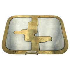 David Marshall Service Tray Aluminium Brass Ant Leather Brutalist Art, 1970