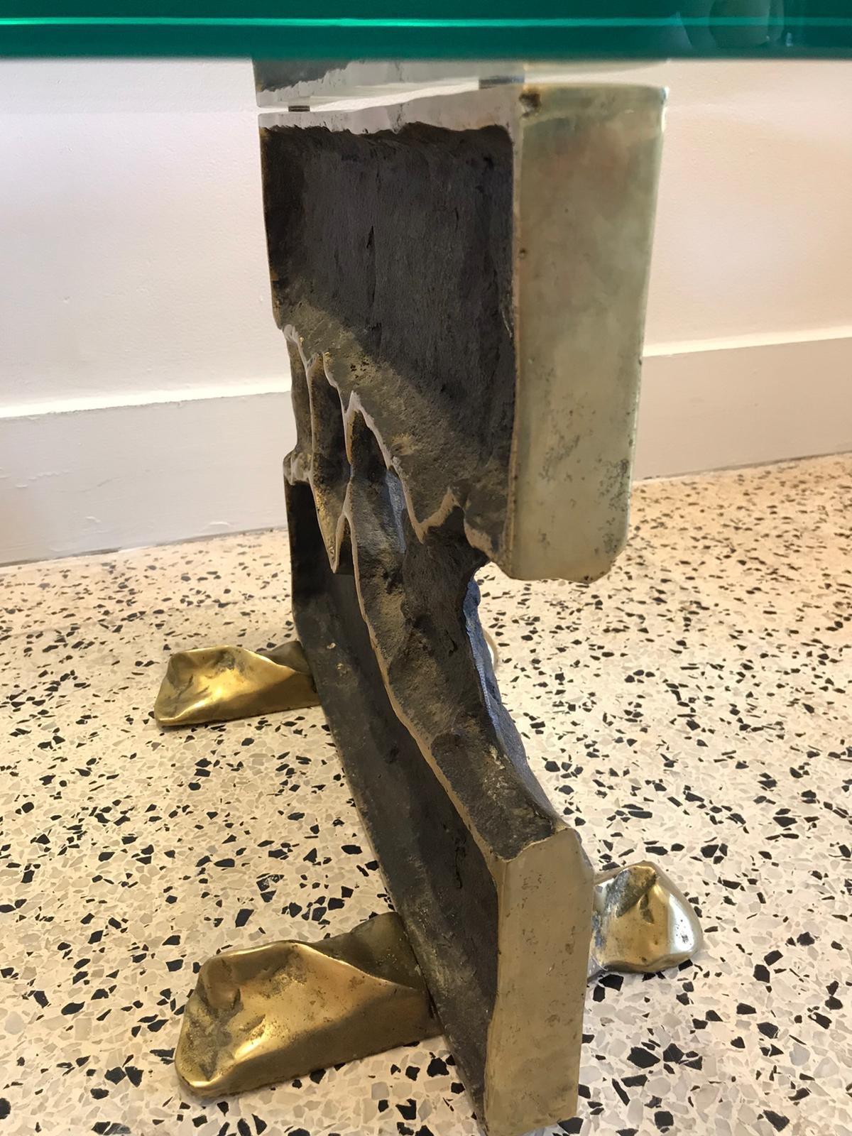 Original David Marshall Signed Brutalist Bronze Coffee Table In Good Condition In North Miami, FL