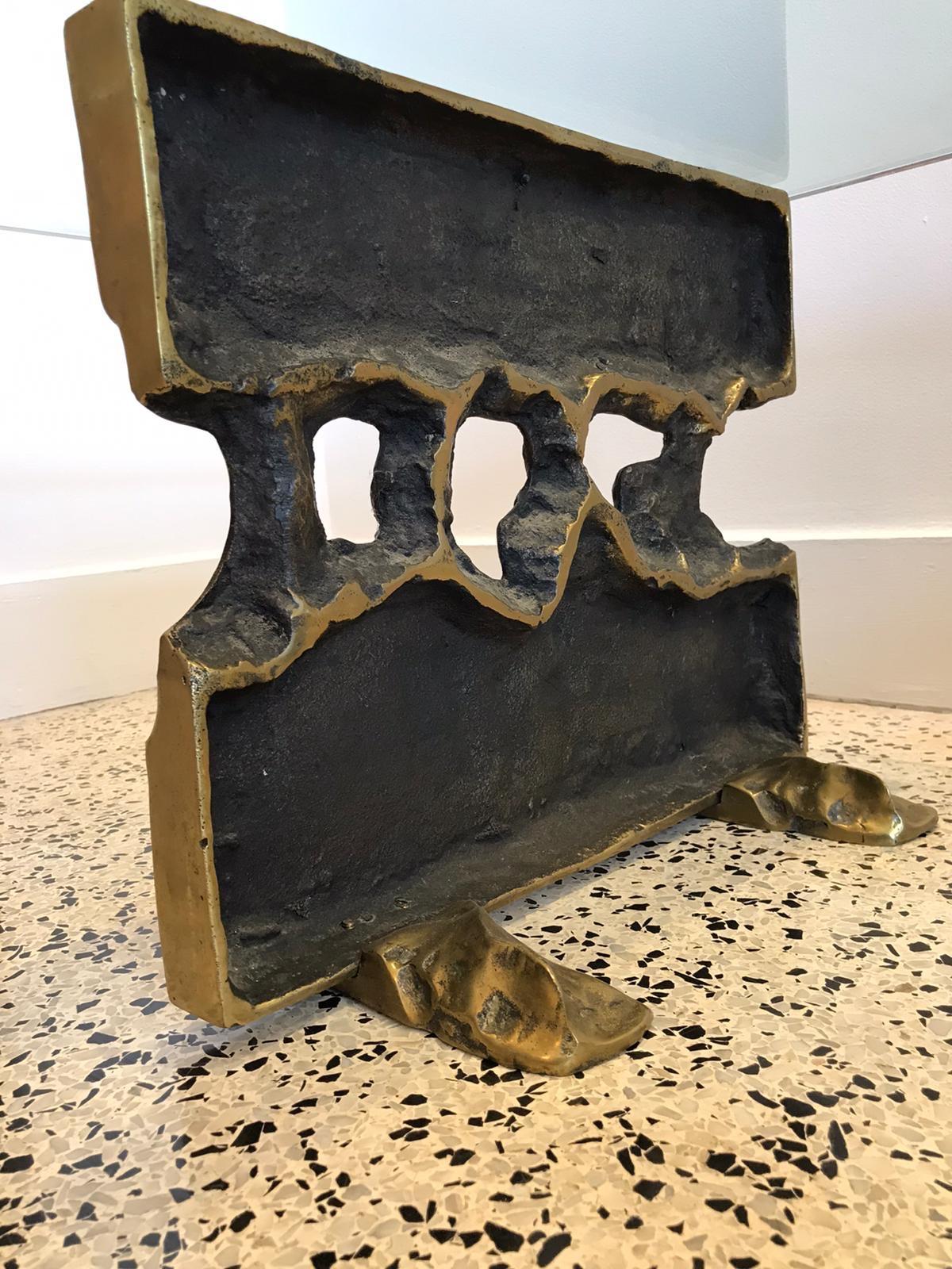 Late 20th Century Original David Marshall Signed Brutalist Bronze Coffee Table For Sale