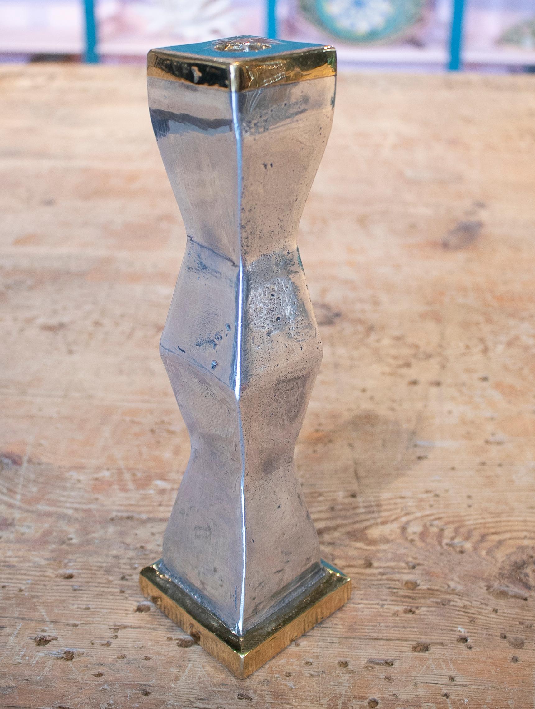 David Marshall Two-Tone Silvered and Gilt Bronze Candlestick, 1980 In Good Condition In Marbella, ES