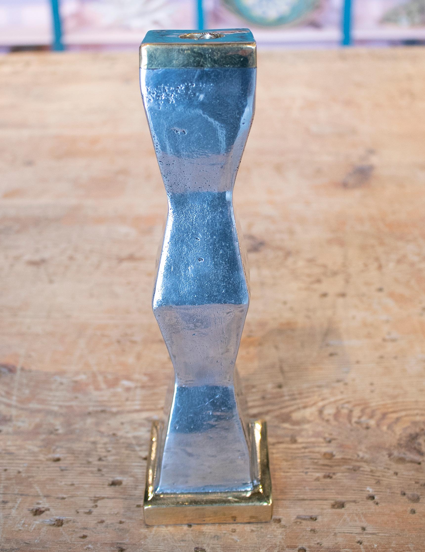 20th Century David Marshall Two-Tone Silvered and Gilt Bronze Candlestick, 1980