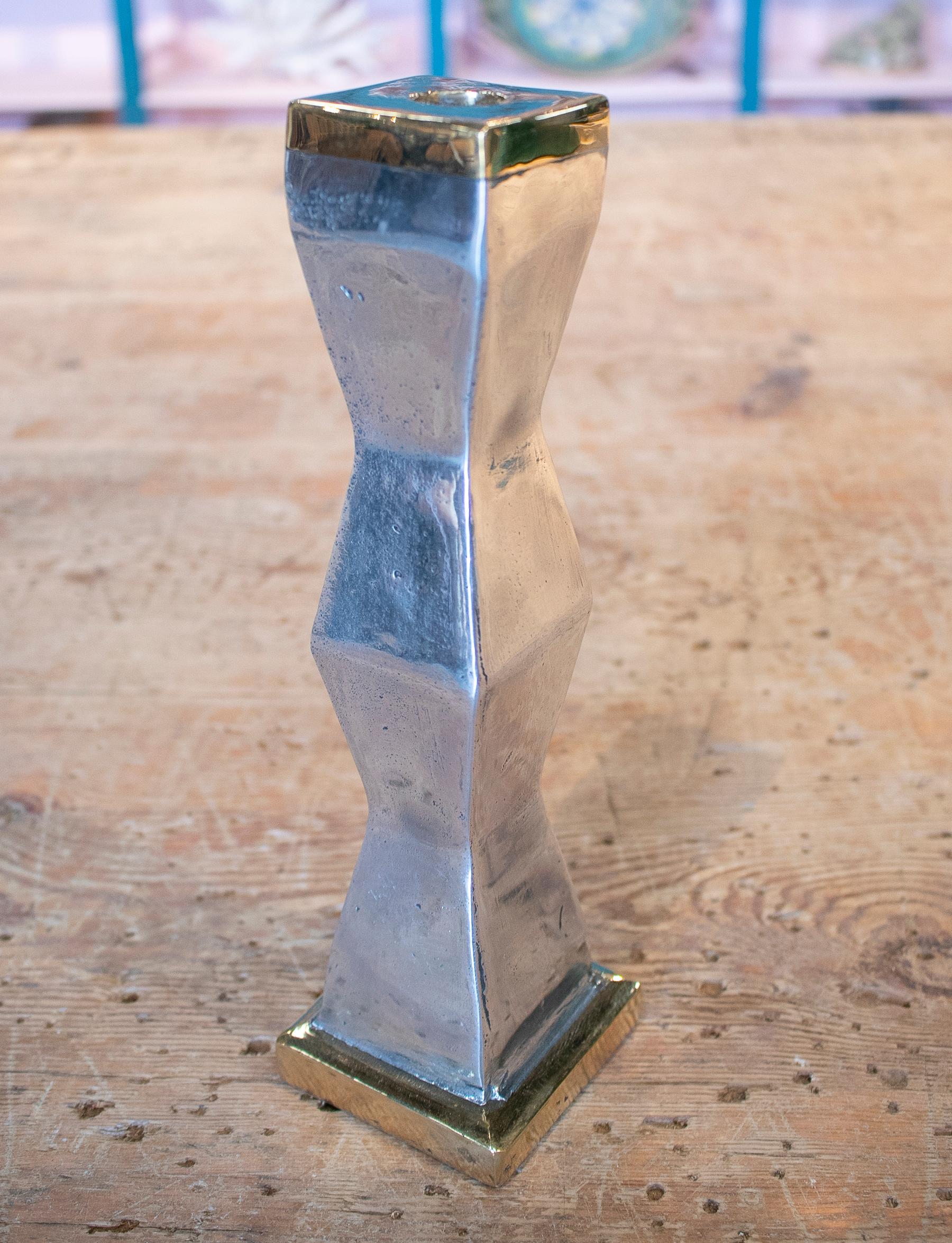 David Marshall Two-Tone Silvered and Gilt Bronze Candlestick, 1980 1