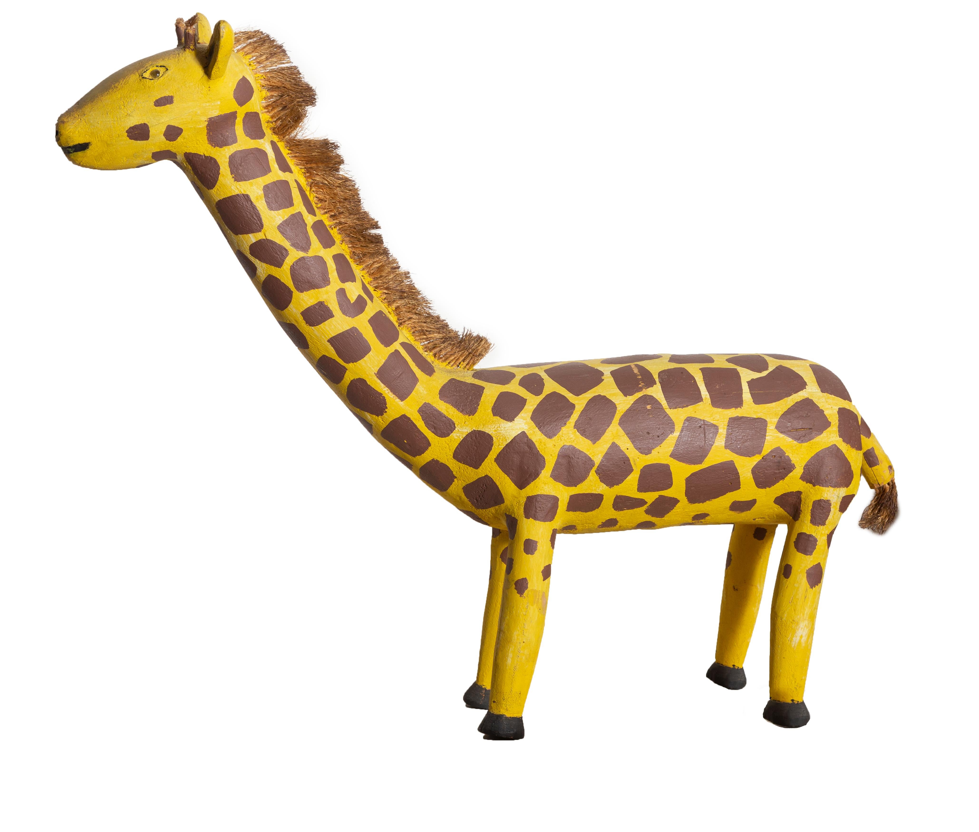 Giraffe, Hand-carved and Painted Wooden Sculpture by David Max Alvarez