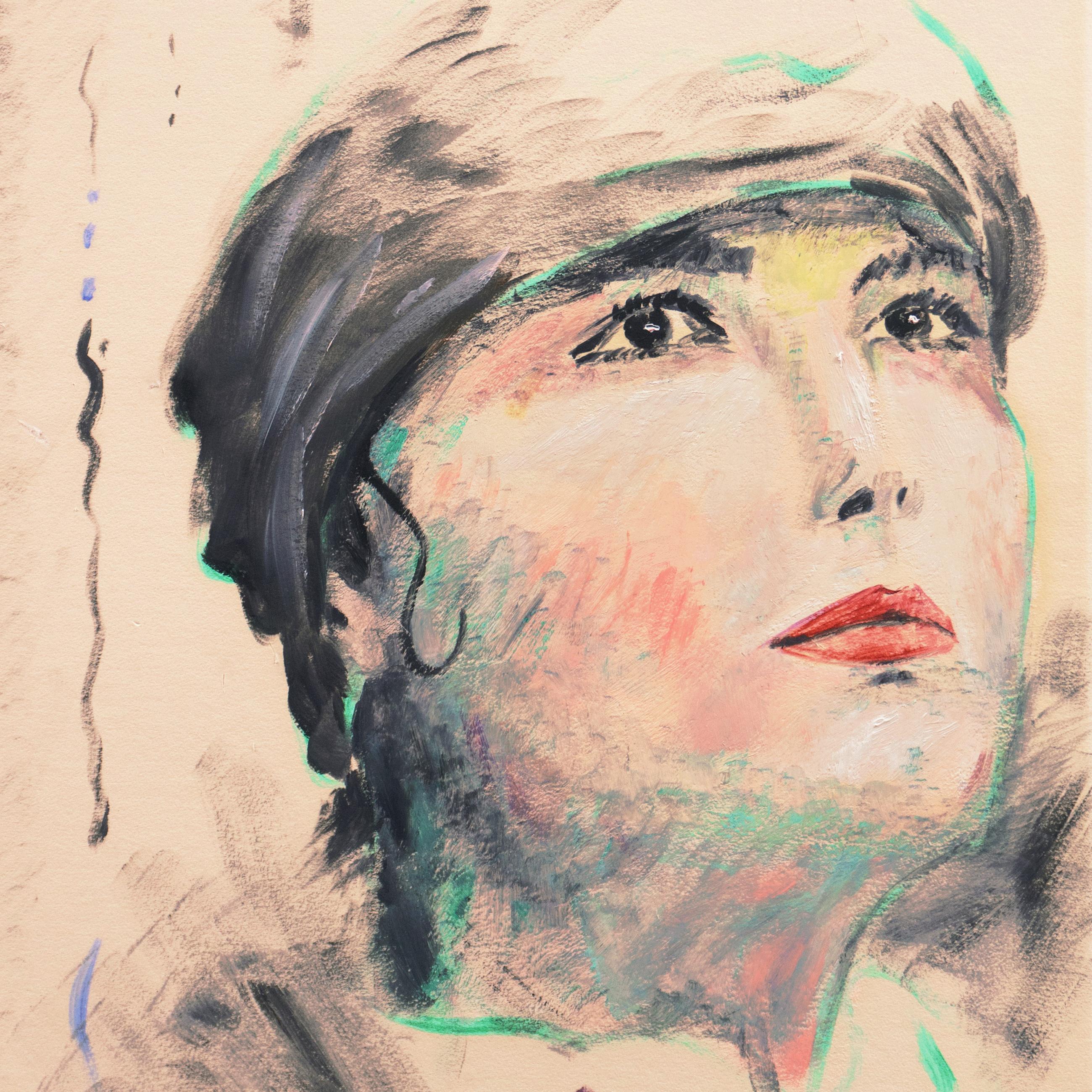 'Young Woman in a Turban', American Academy in Rome, Italy, Notre Dame, FRSA - Beige Portrait Painting by David Mayernik